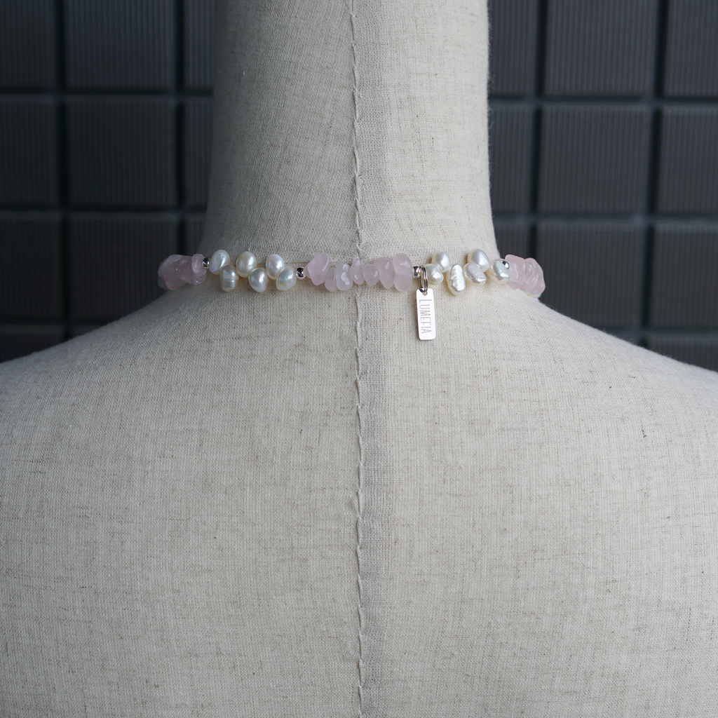 Soft Drift | Rose Quartz & Baroque Pearl 2-Way Long Necklace | Lumefia