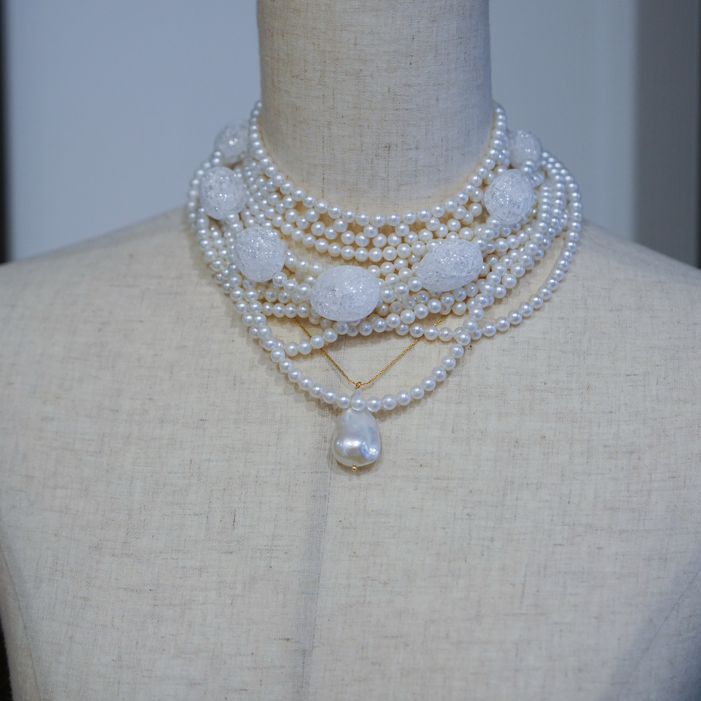 Frost Light | Crackle Quartz & Freshwater Pearl Necklace | Lumefia