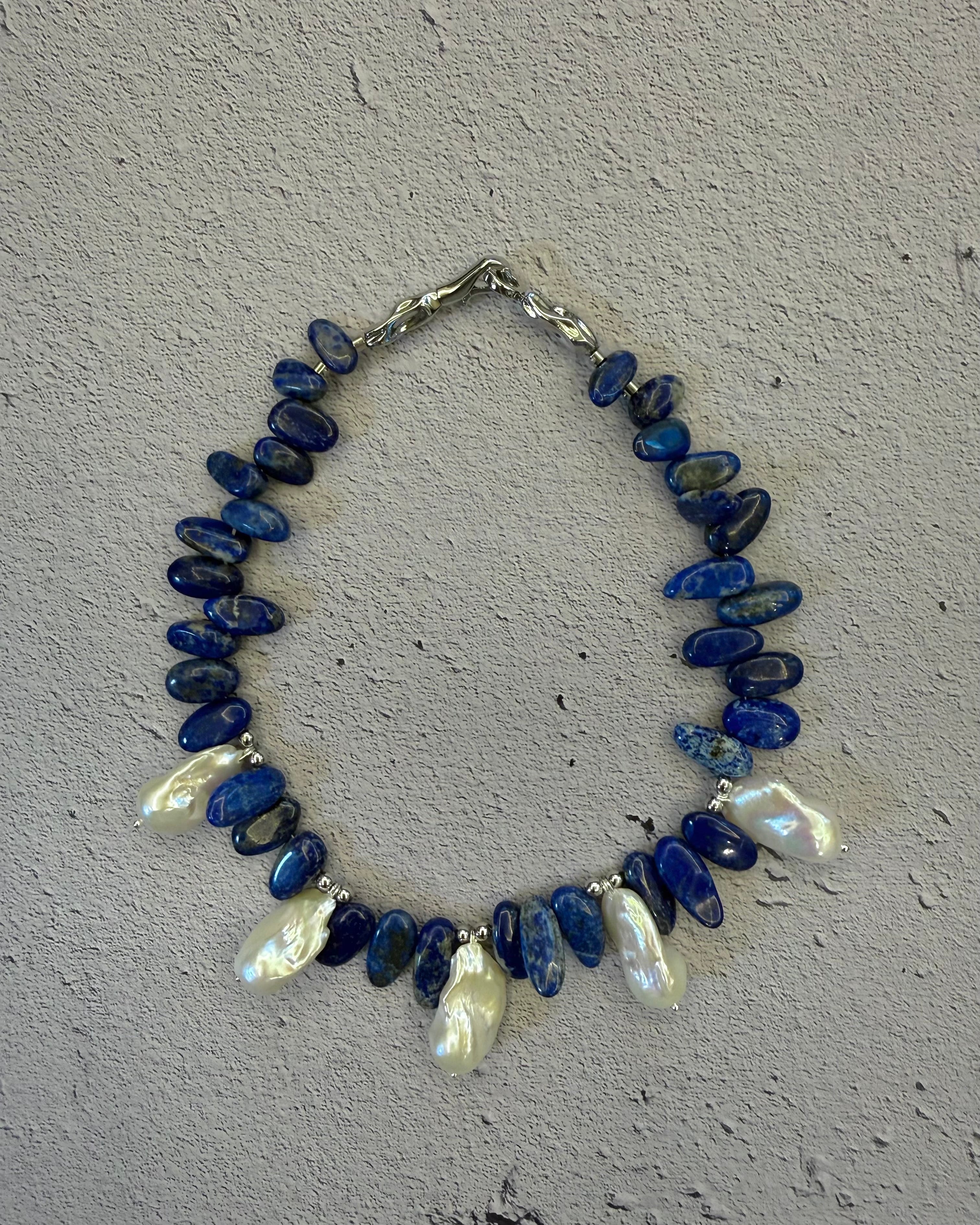 Midnight Tide — Lapis Lazuli & Baroque Pearl Necklace
