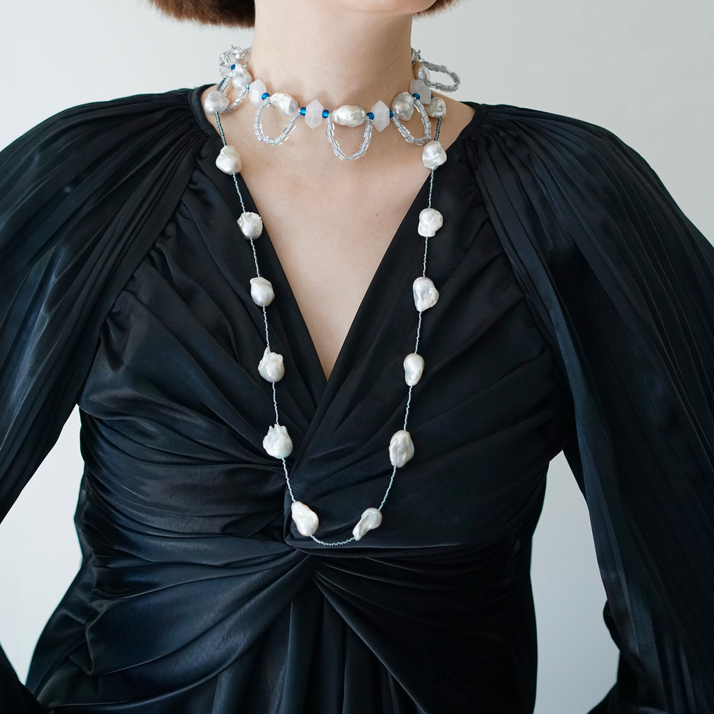 Silver Pulse — Baroque Pearl & Quartz Choker