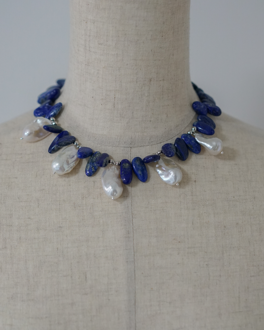Midnight Tide — Lapis Lazuli & Baroque Pearl Necklace