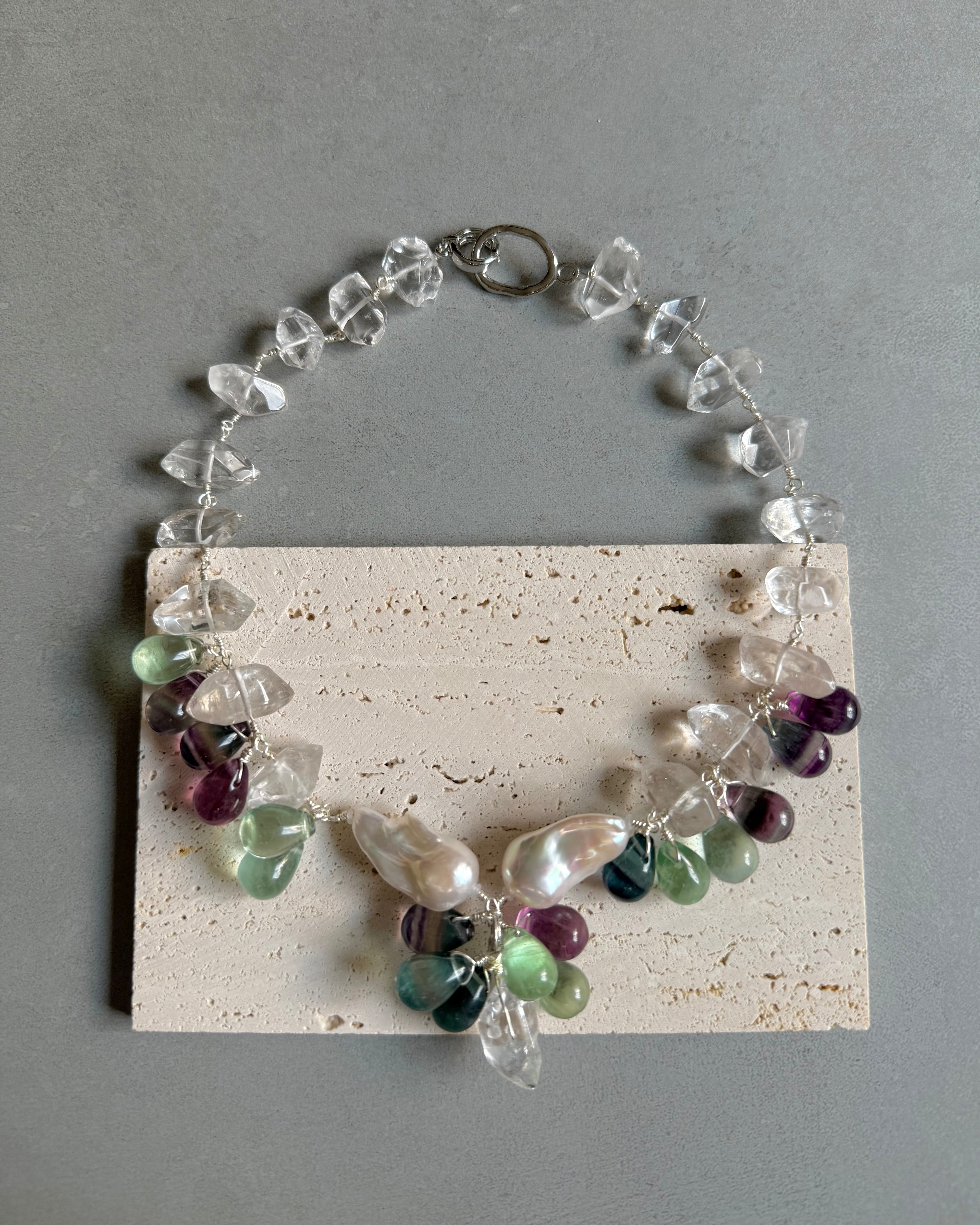 Aurora Drift — Linked Baroque Pearl & Fluorite Necklace