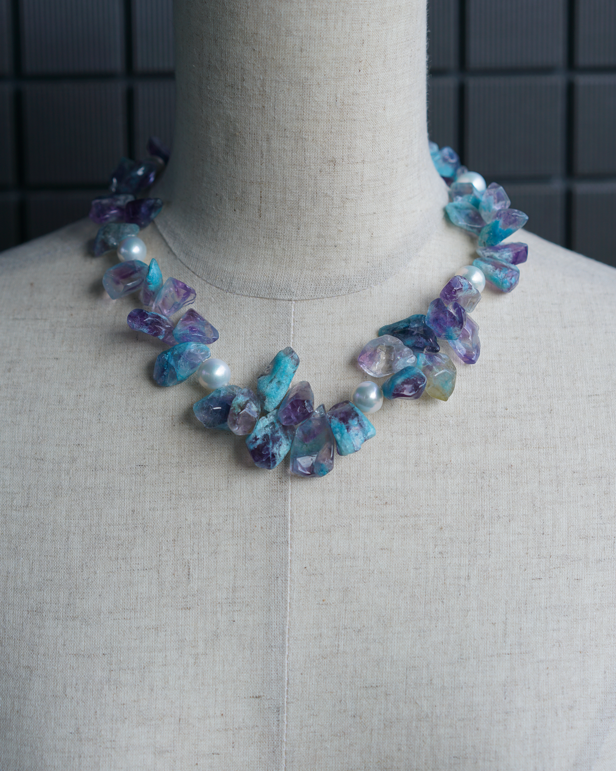 Violet Tide | Blue–Violet Natural Stone & Edison Pearl Necklace | Lumefia