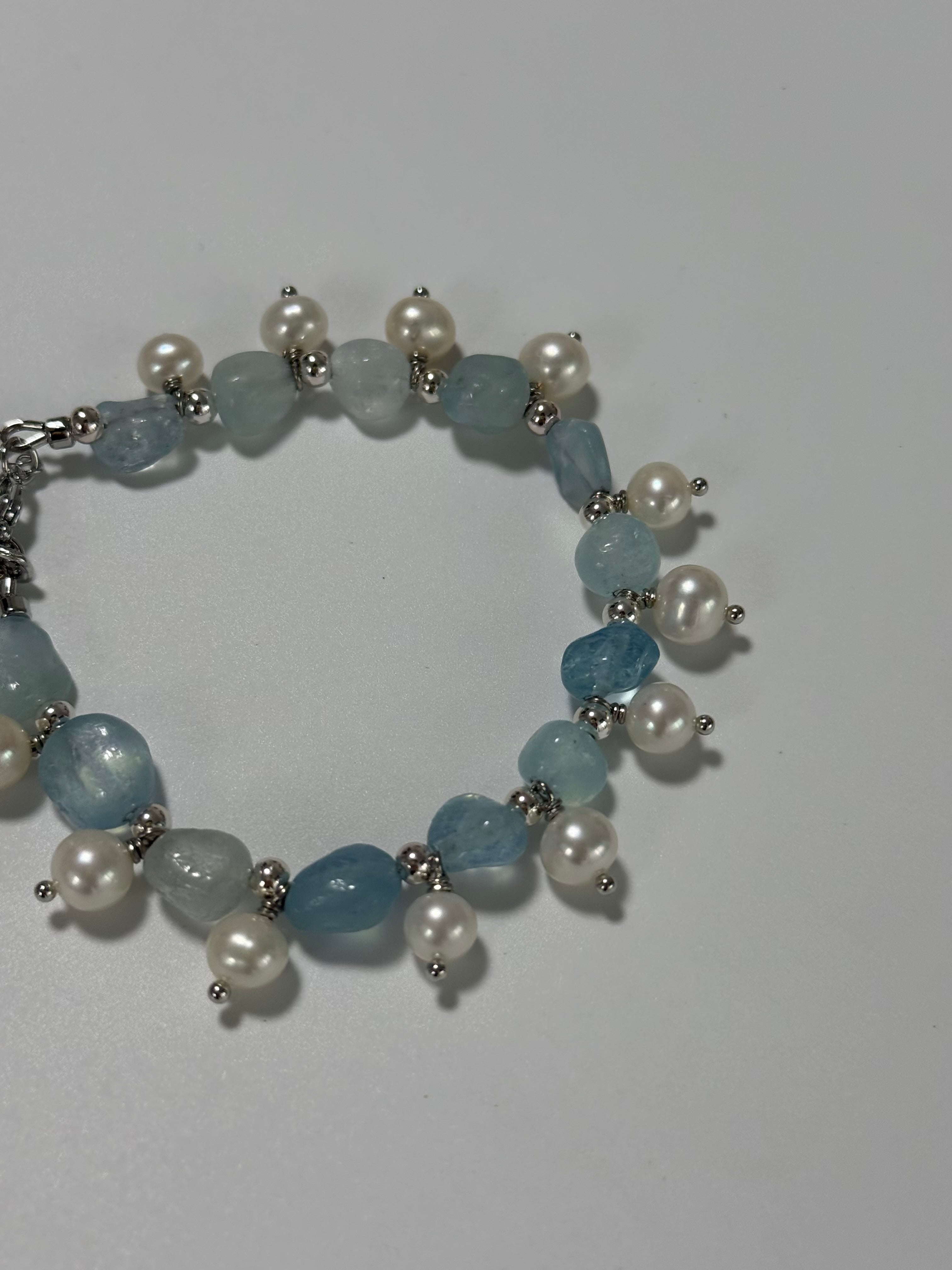 Sea Mist | Aquamarine & Freshwater Pearl Bracelet | Lumefia