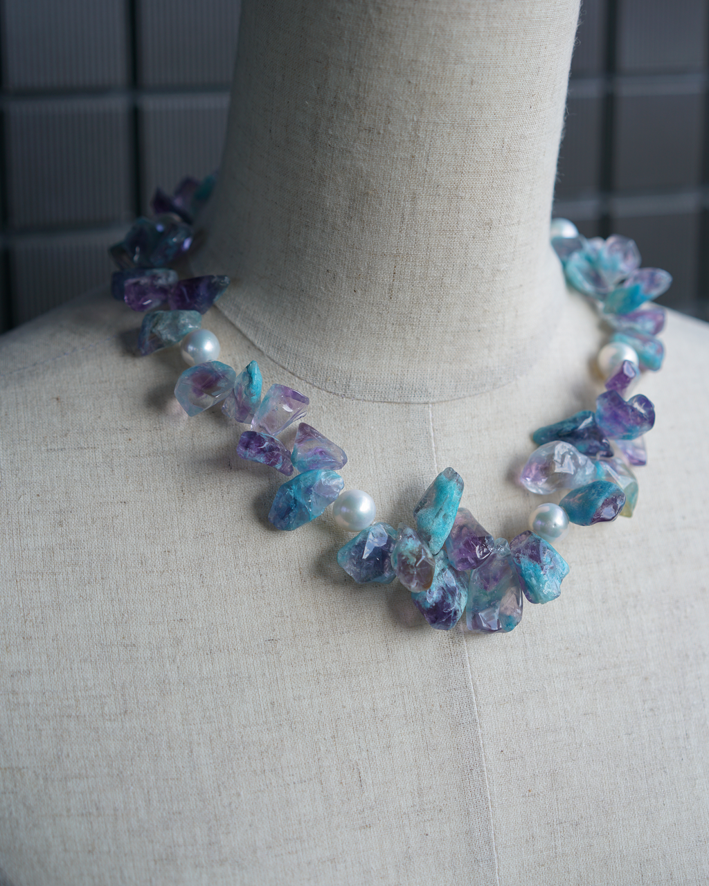 Violet Tide | Blue–Violet Natural Stone & Edison Pearl Necklace | Lumefia