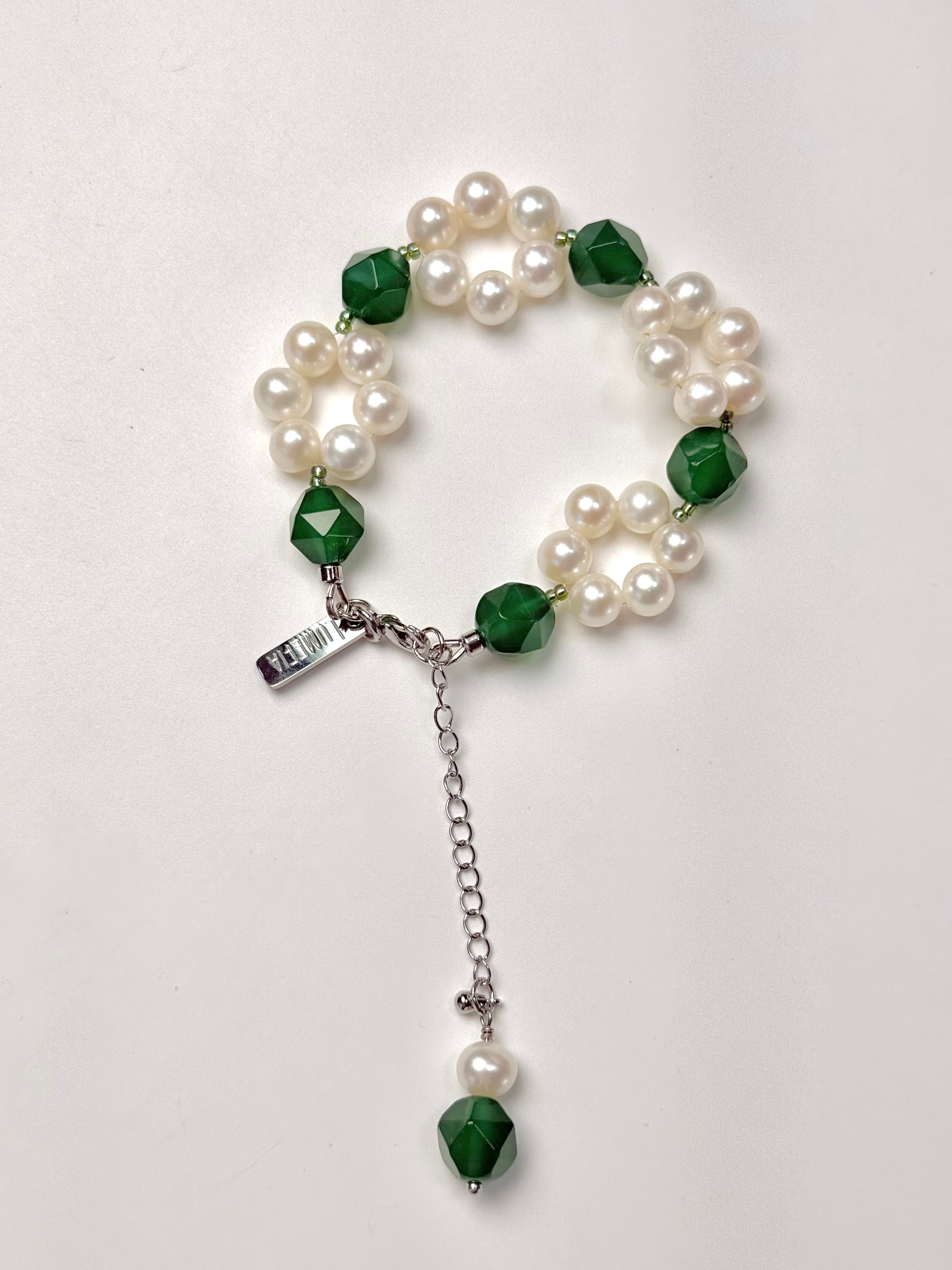 Green Orbit | Green Agate & 5–6mm Freshwater Pearl Bracelet | Lumefia