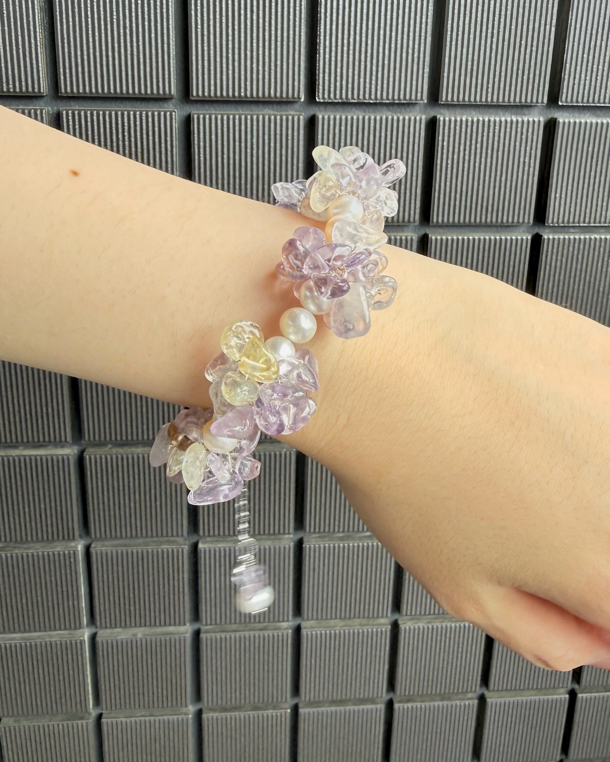 Ametrine Cluster Bracelet | Brazilian Ametrine & Pearl Bracelet | Lumefia
