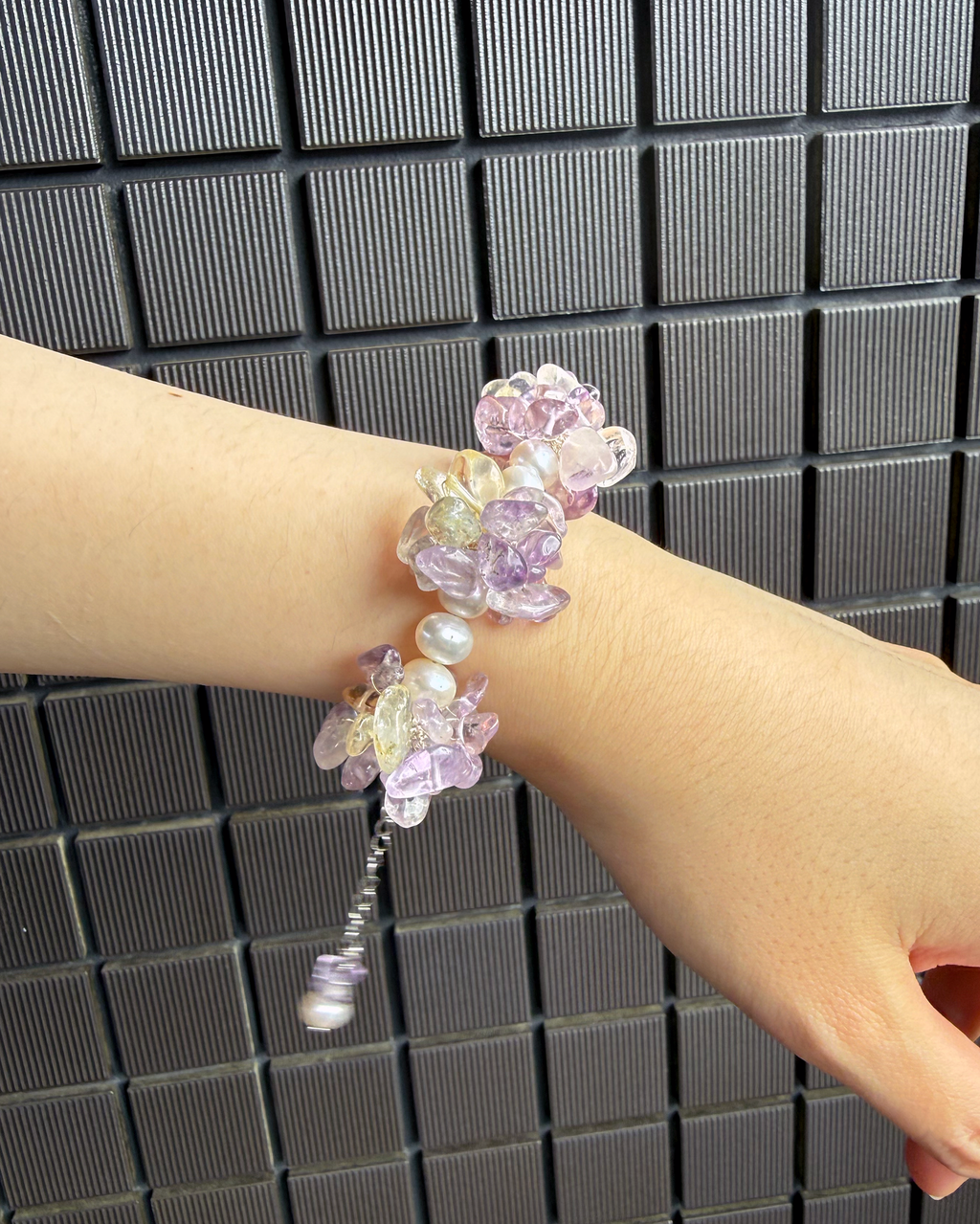Ametrine Cluster Bracelet | Brazilian Ametrine & Pearl Bracelet | Lumefia