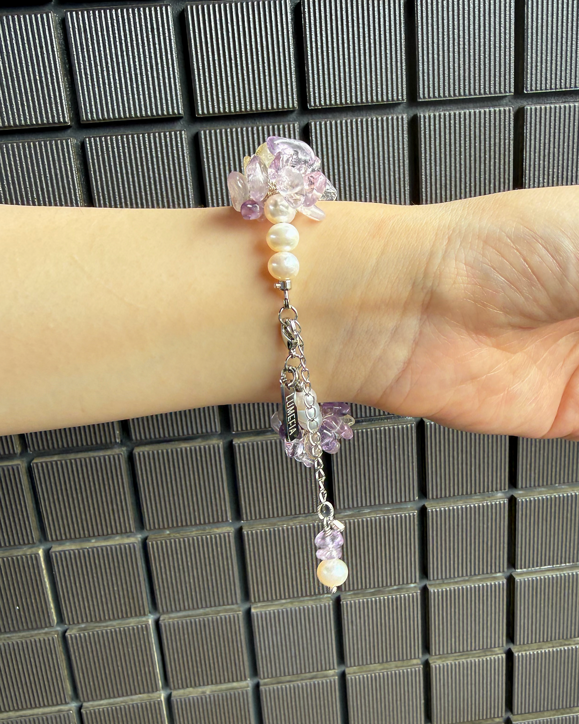 Ametrine Cluster Bracelet | Brazilian Ametrine & Pearl Bracelet | Lumefia