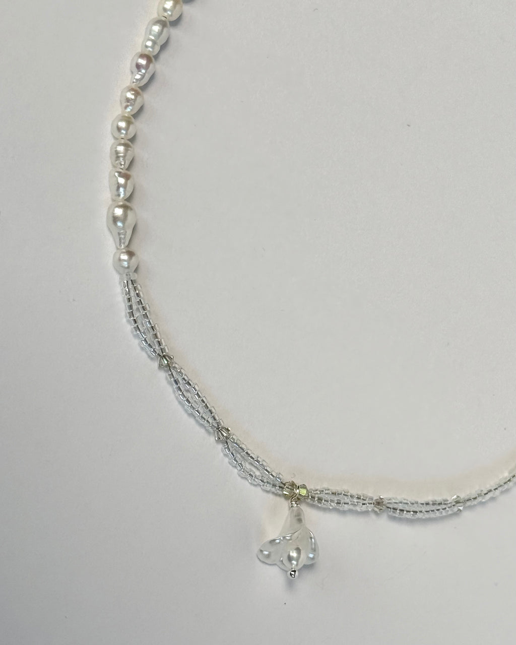 Dewdrop Lily | Mini Baroque Freshwater Pearl & Glass Necklace | Lumefia