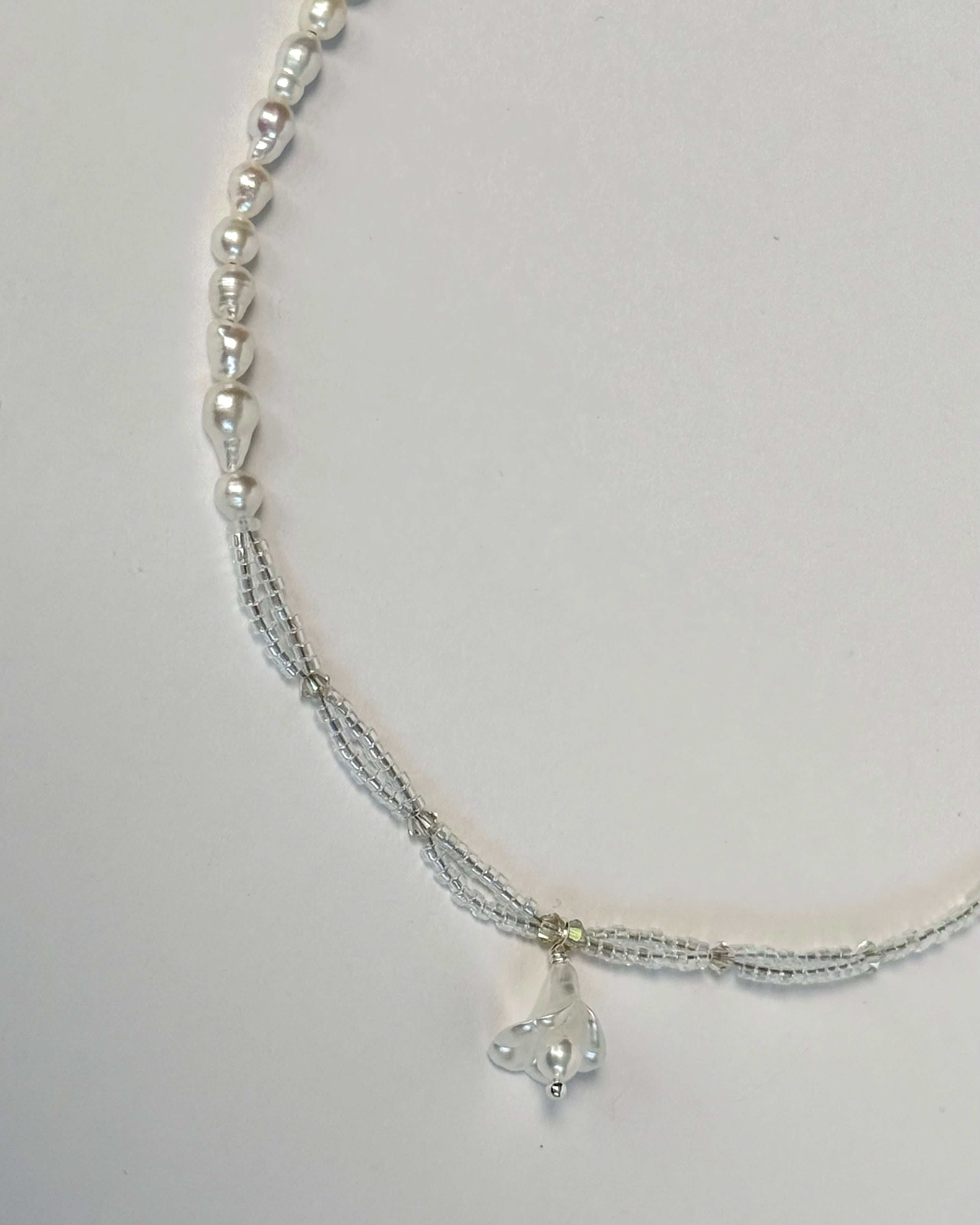 Dewdrop Lily | Mini Baroque Freshwater Pearl & Glass Necklace | Lumefia