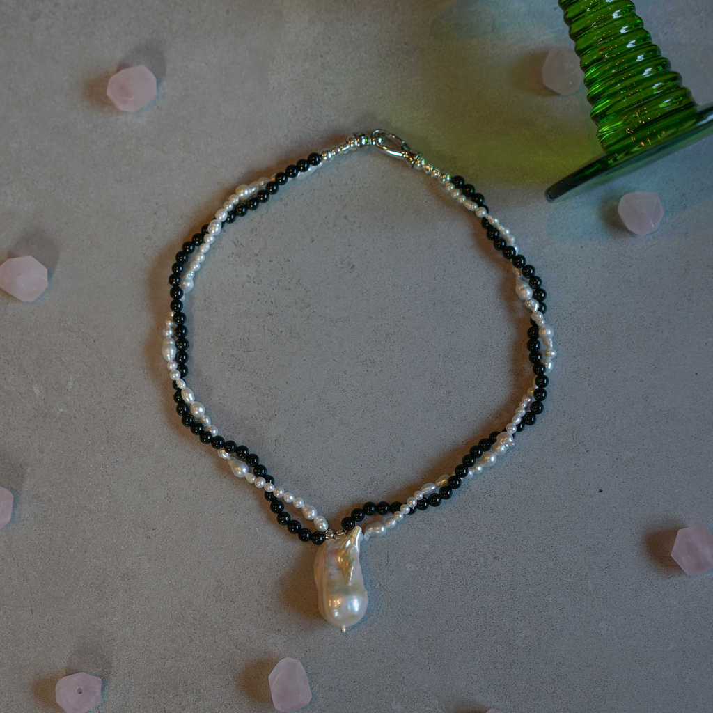 Held in Softness — Baroque Pearl & Agate Necklace