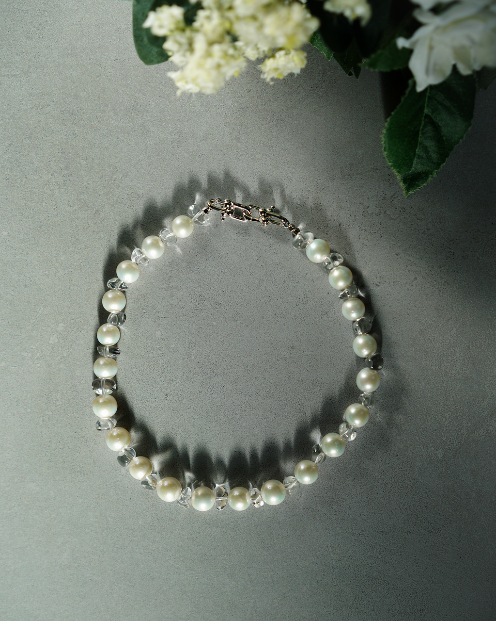 Between Clear & White — Edison Pearl & Quartz Necklace