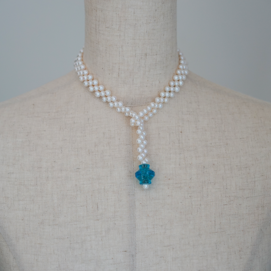 Blue Current | Freshwater Pearl & Indian Glass Necklace | Lumefia