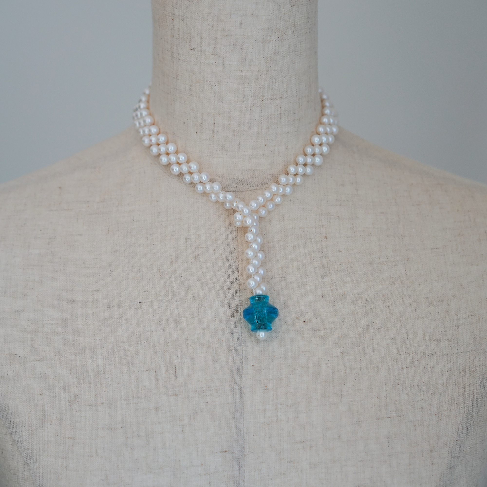 Blue Current | Freshwater Pearl & Indian Glass Necklace | Lumefia
