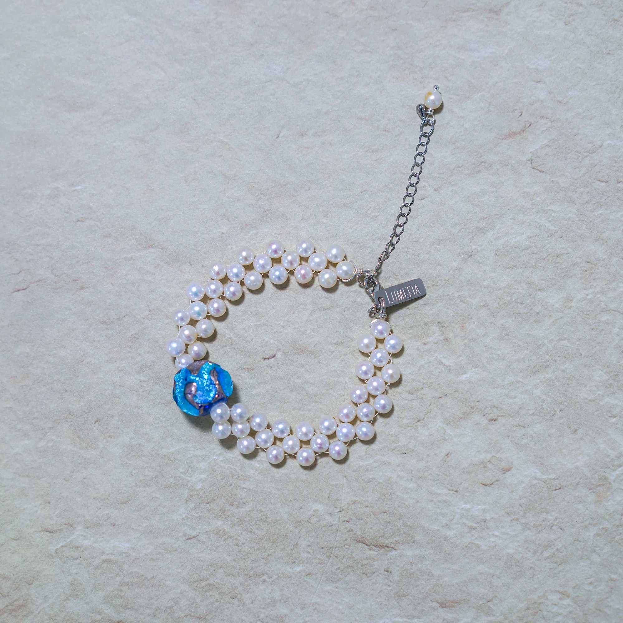 Blue Note | Freshwater Pearl & Japanese Glass Bracelet | Lumefia