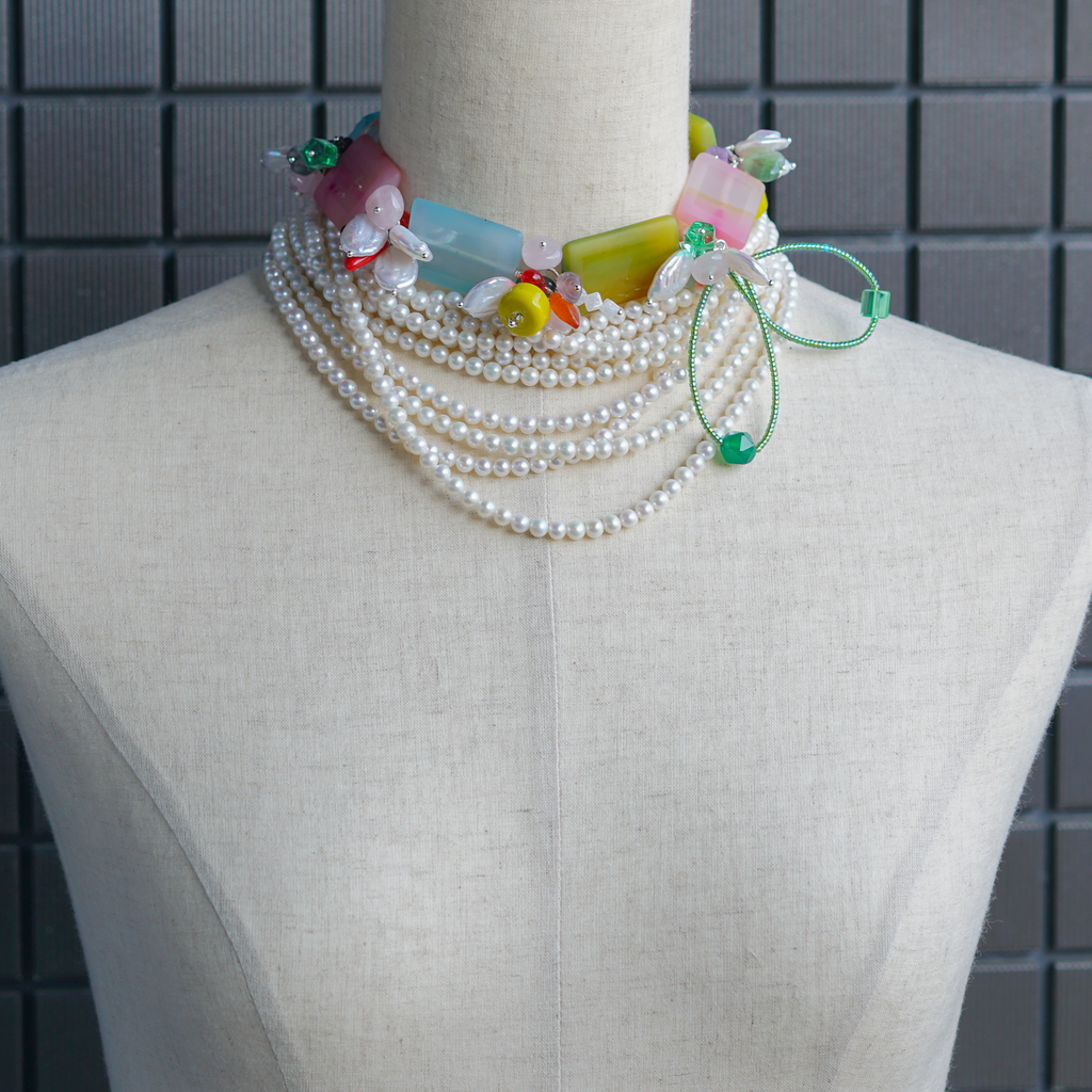 White Noise | Multi-Strand Freshwater Pearl Necklace | Lumefia