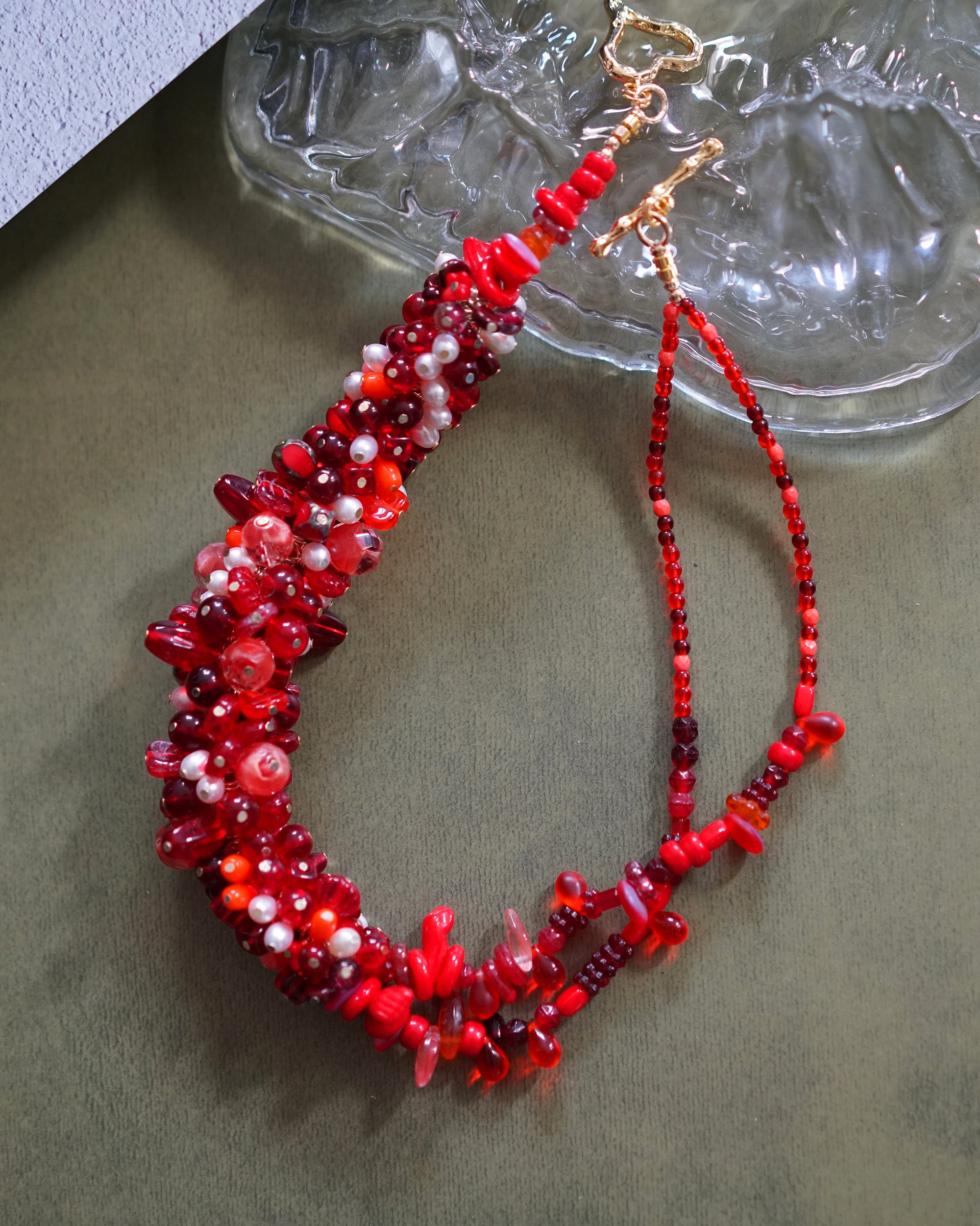 Crimson Bloom — Freshwater Pearl & Czech Glass Necklace