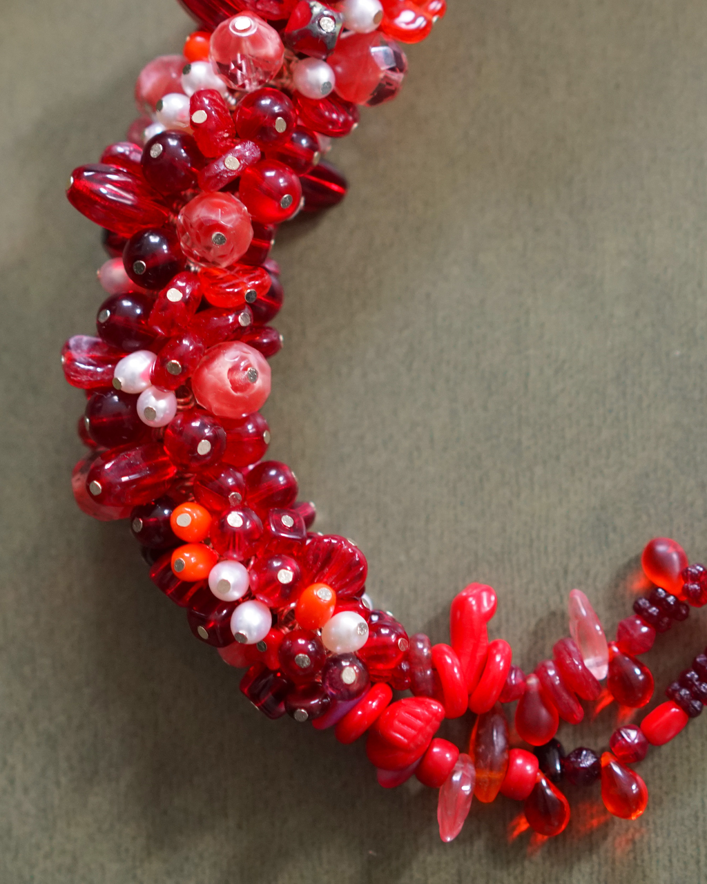 Crimson Bloom — Freshwater Pearl & Czech Glass Necklace