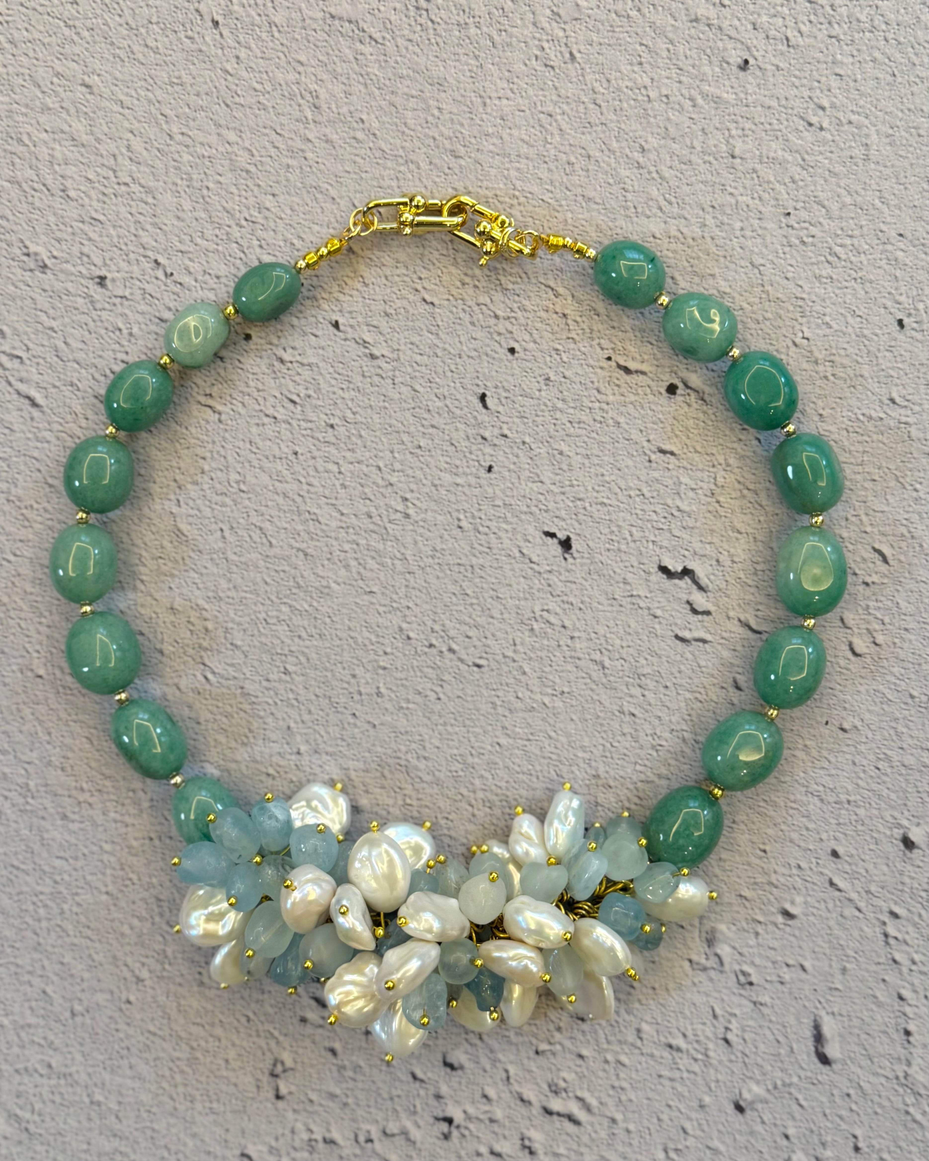 Morning Meadow — Aventurine, Aquamarine & Baroque Pearl Necklace