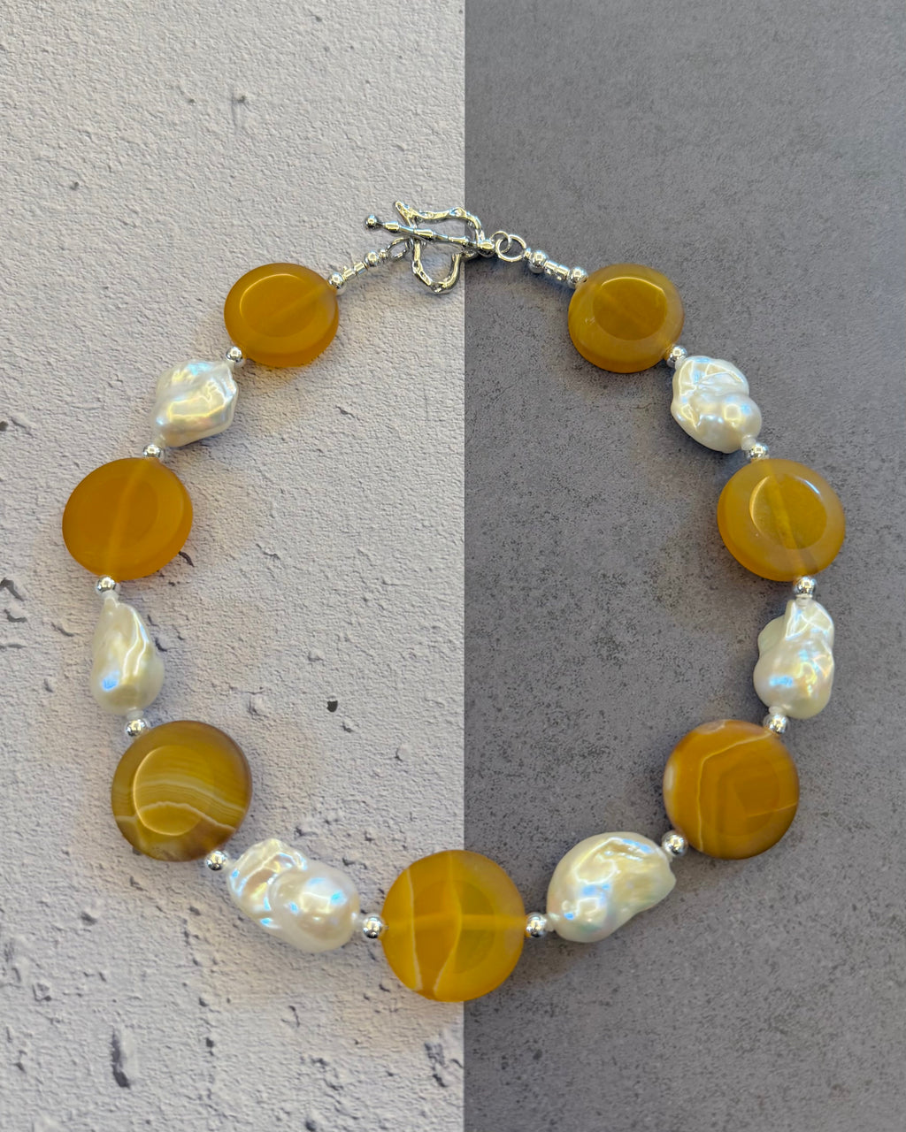 Dawn Glow — Agate & Baroque Pearl Necklace