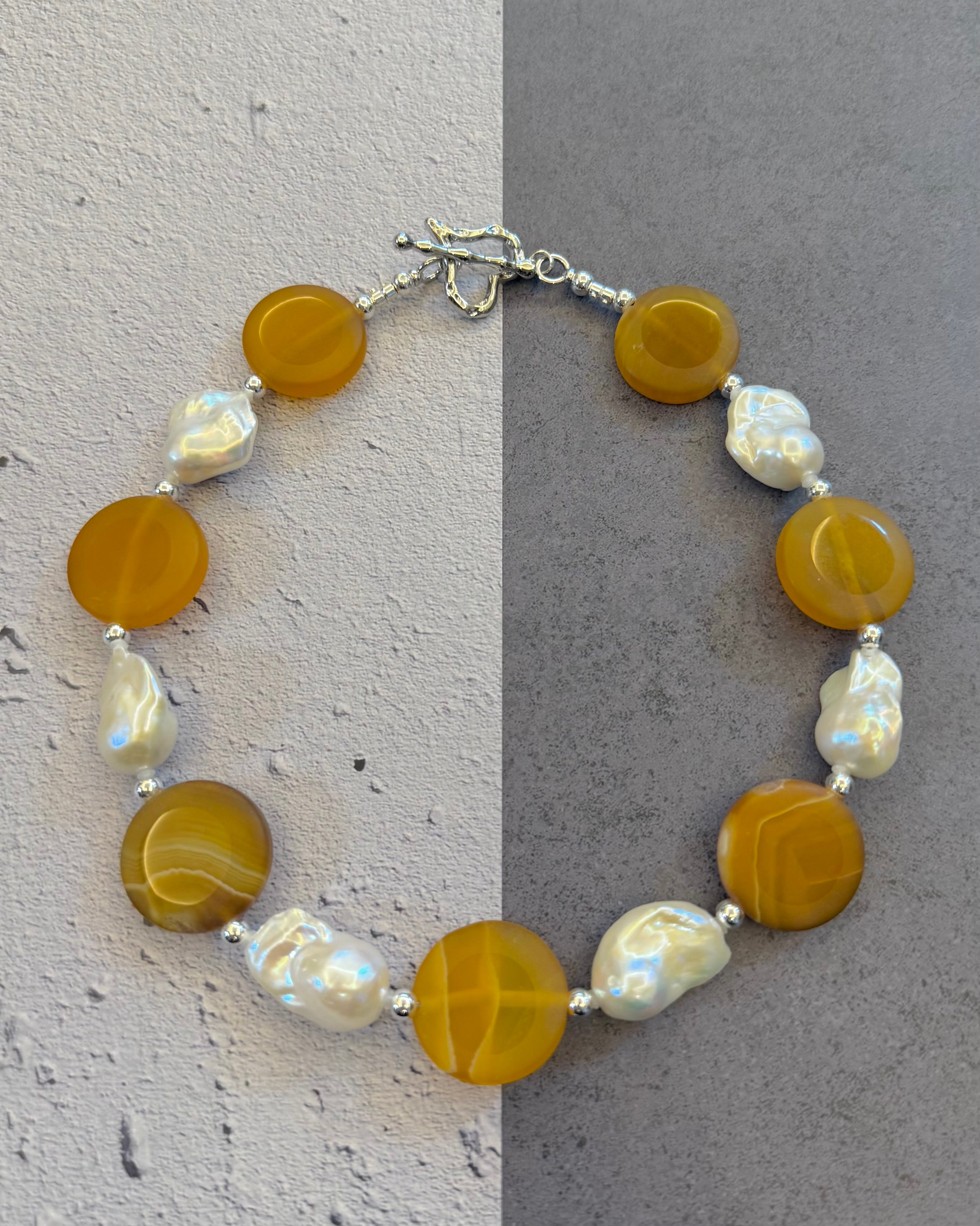 Dawn Glow — Agate & Baroque Pearl Necklace