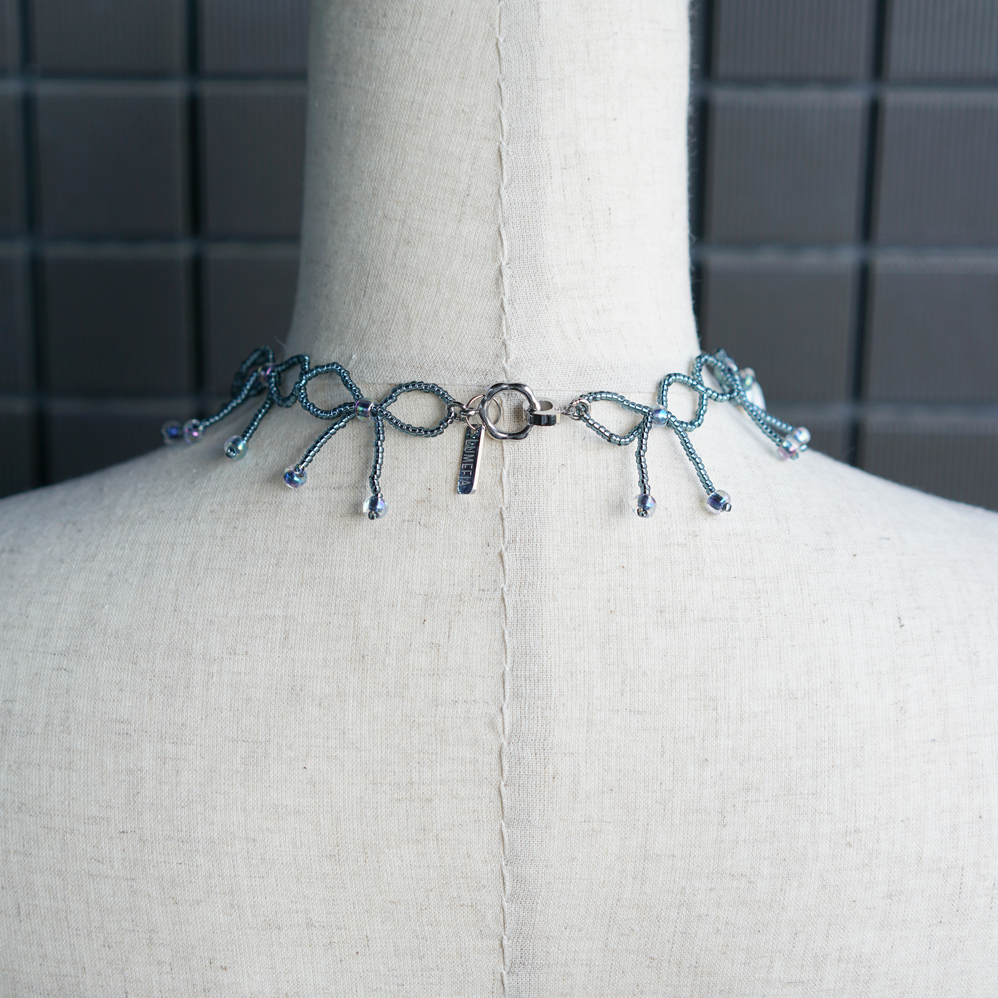 Ice Knot | Silver-Blue Baroque Pearl & Japanese Glass Choker
