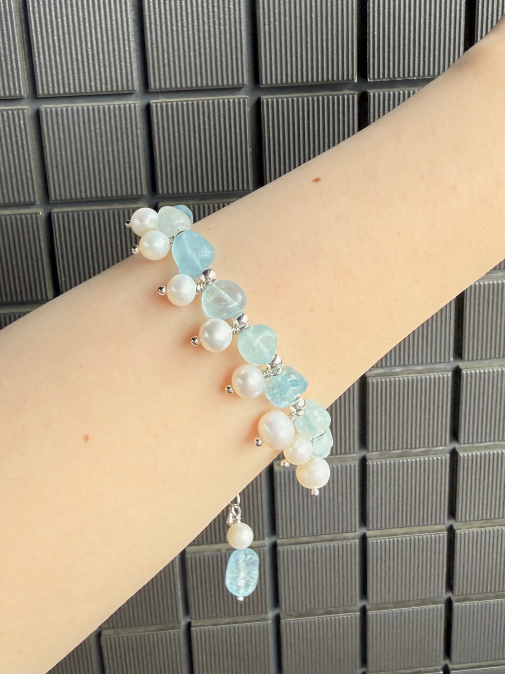 Sea Mist | Aquamarine & Freshwater Pearl Bracelet | Lumefia