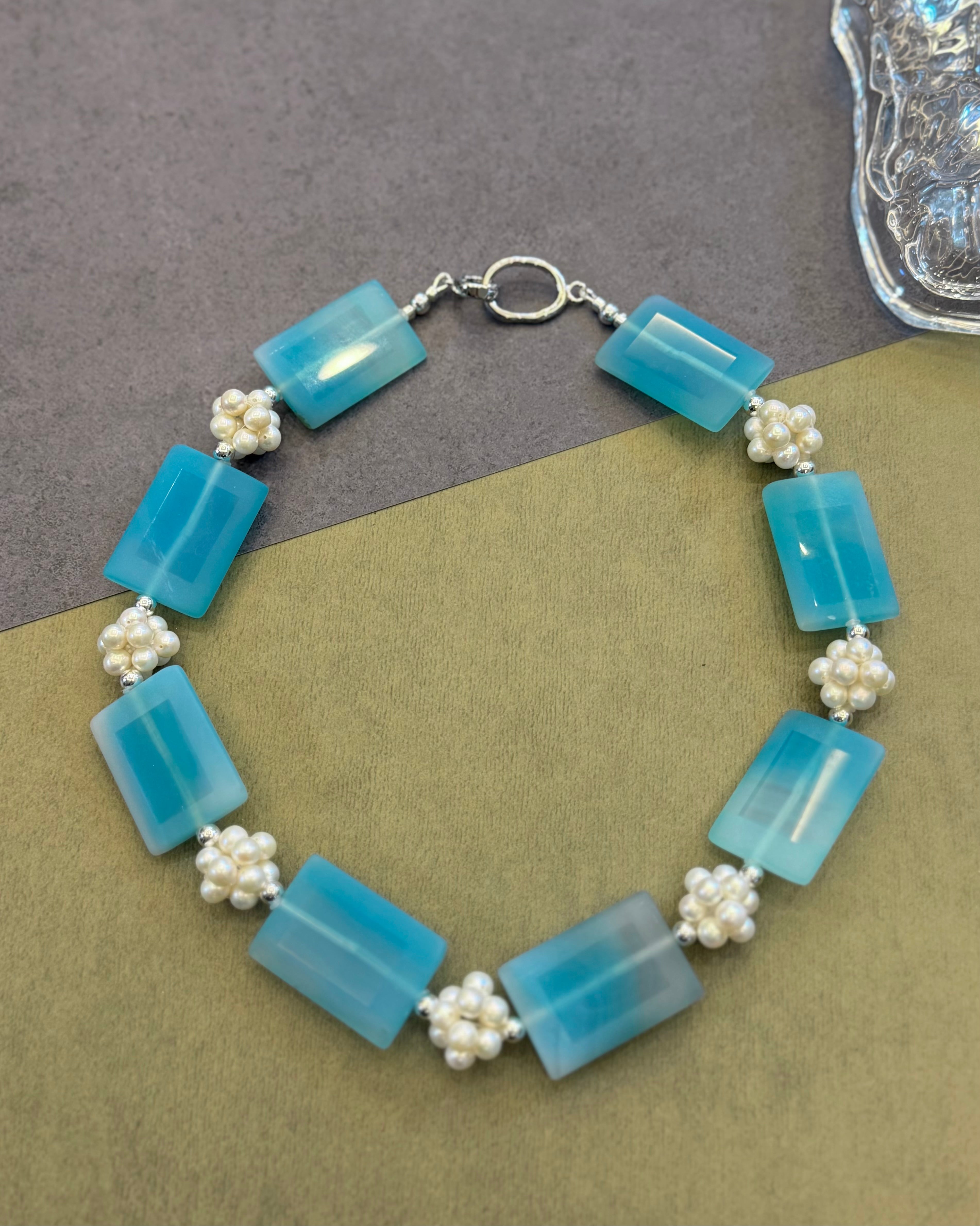 Sky Drops — Pearl & Agate Necklace
