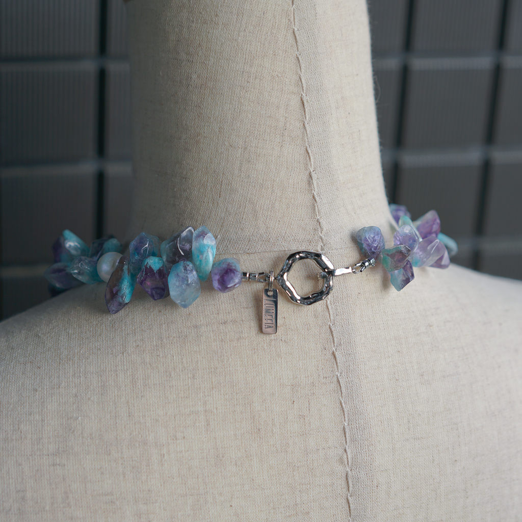 Violet Tide | Blue–Violet Natural Stone & Edison Pearl Necklace | Lumefia