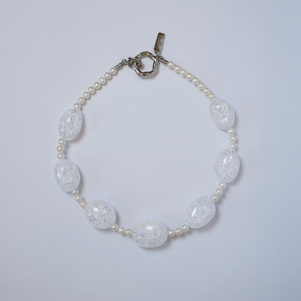 Frost Light | Crackle Quartz & Freshwater Pearl Necklace | Lumefia