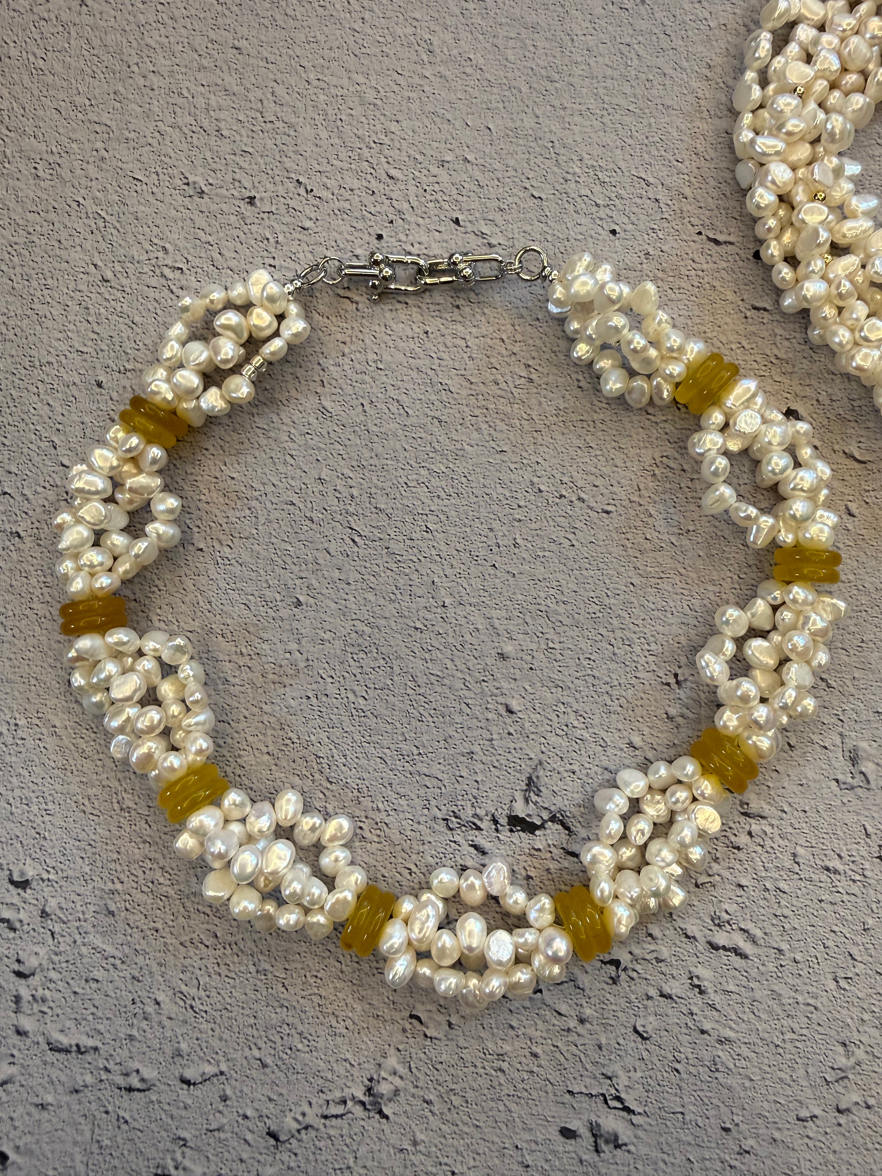 Sunwarm Thread — Necklace Pearl & Yellow Jade Necklace