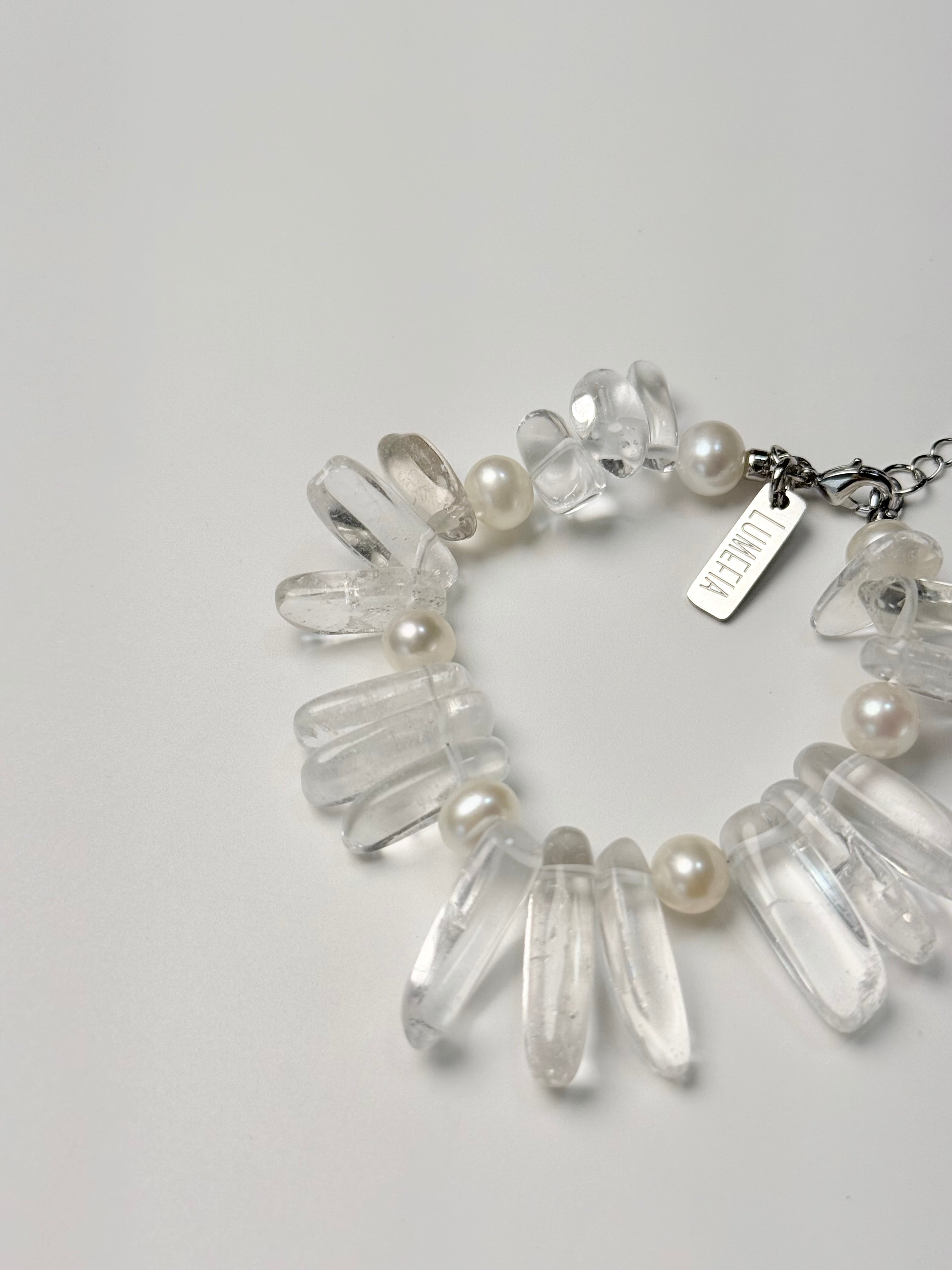 Frost Halo | Clear Quartz & Pearl Bracelet | Lumefia