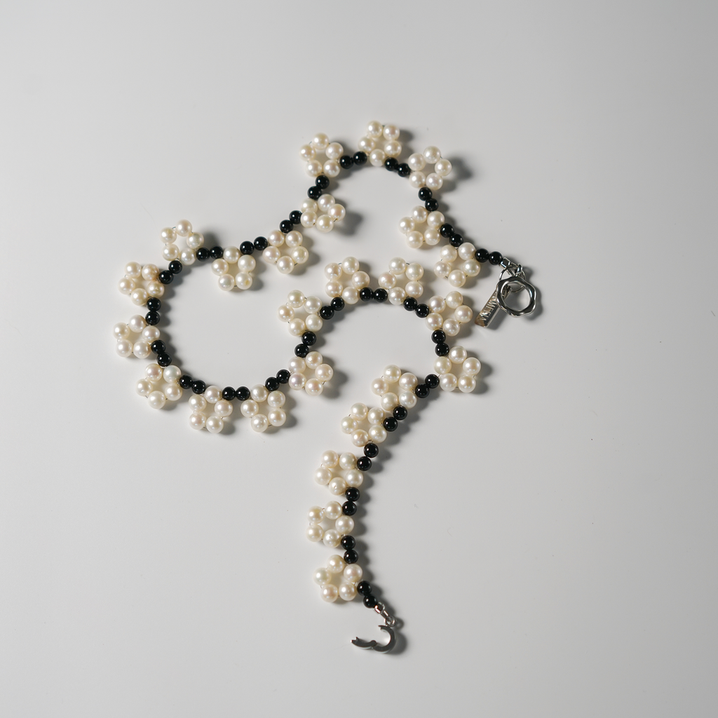 Night Bloom | Black Agate & Freshwater Pearl Necklace | Lumefia