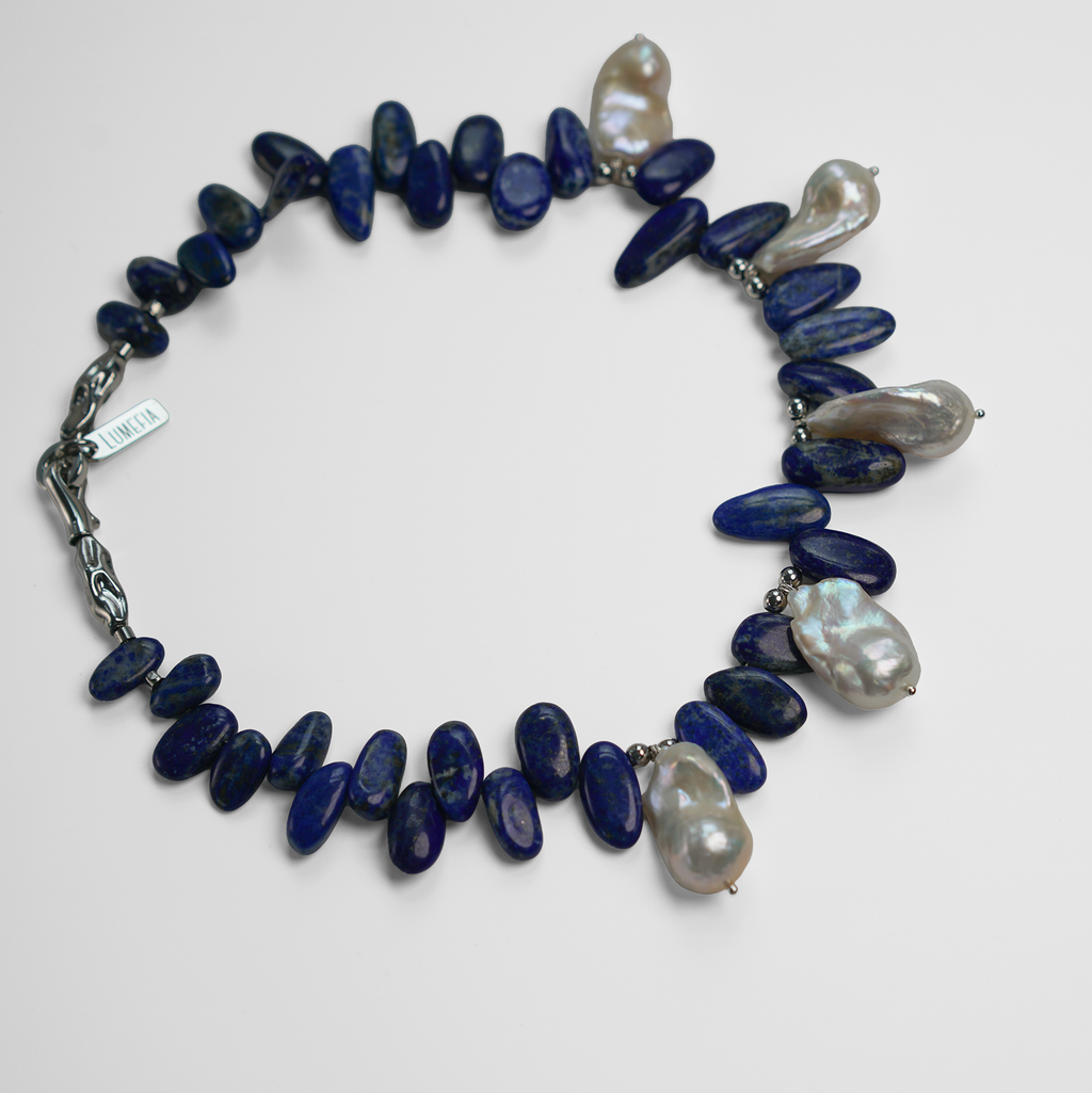 Midnight Tide — Lapis Lazuli & Baroque Pearl Necklace