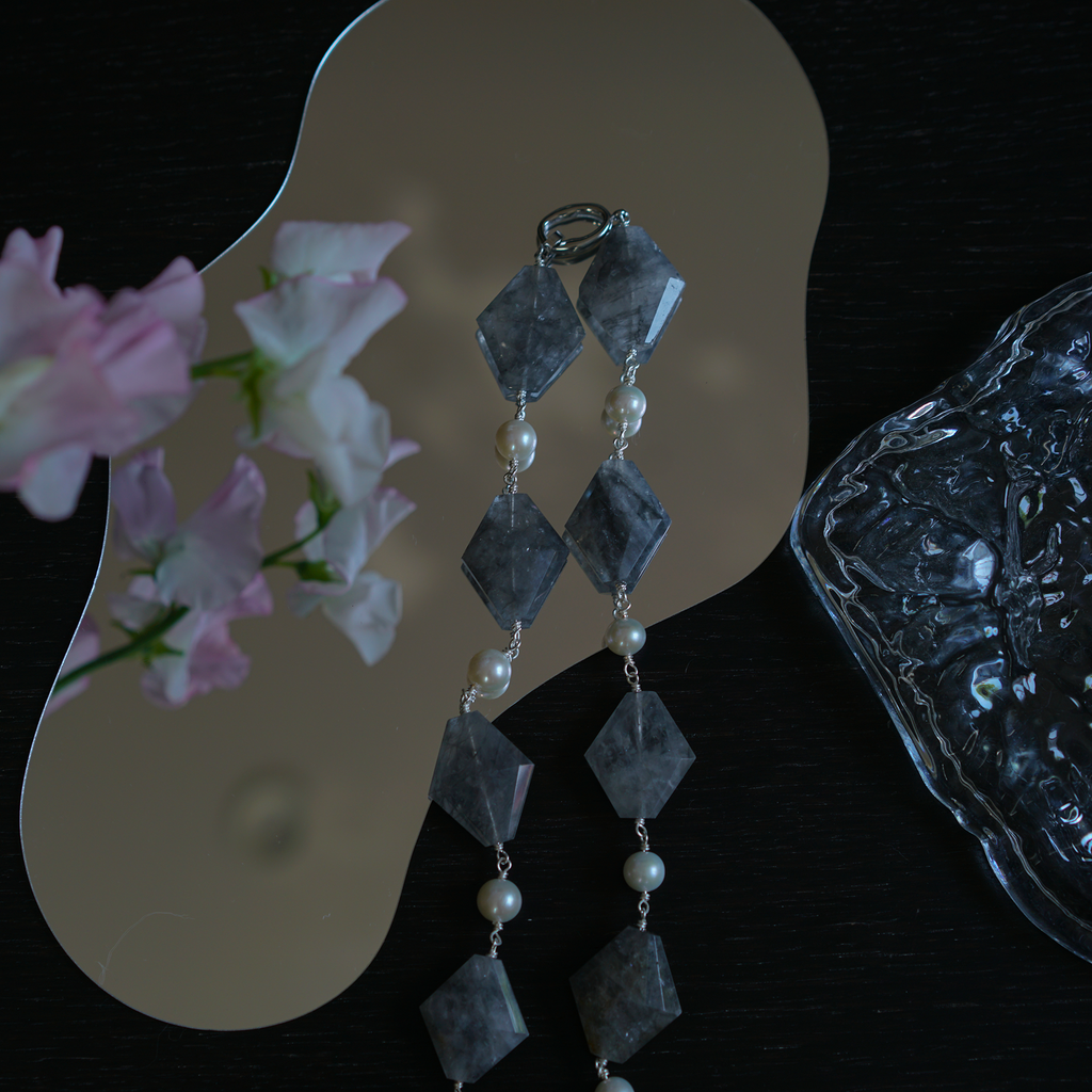 Mist Geometry — Linked Edison Pearl & Quartz Necklace