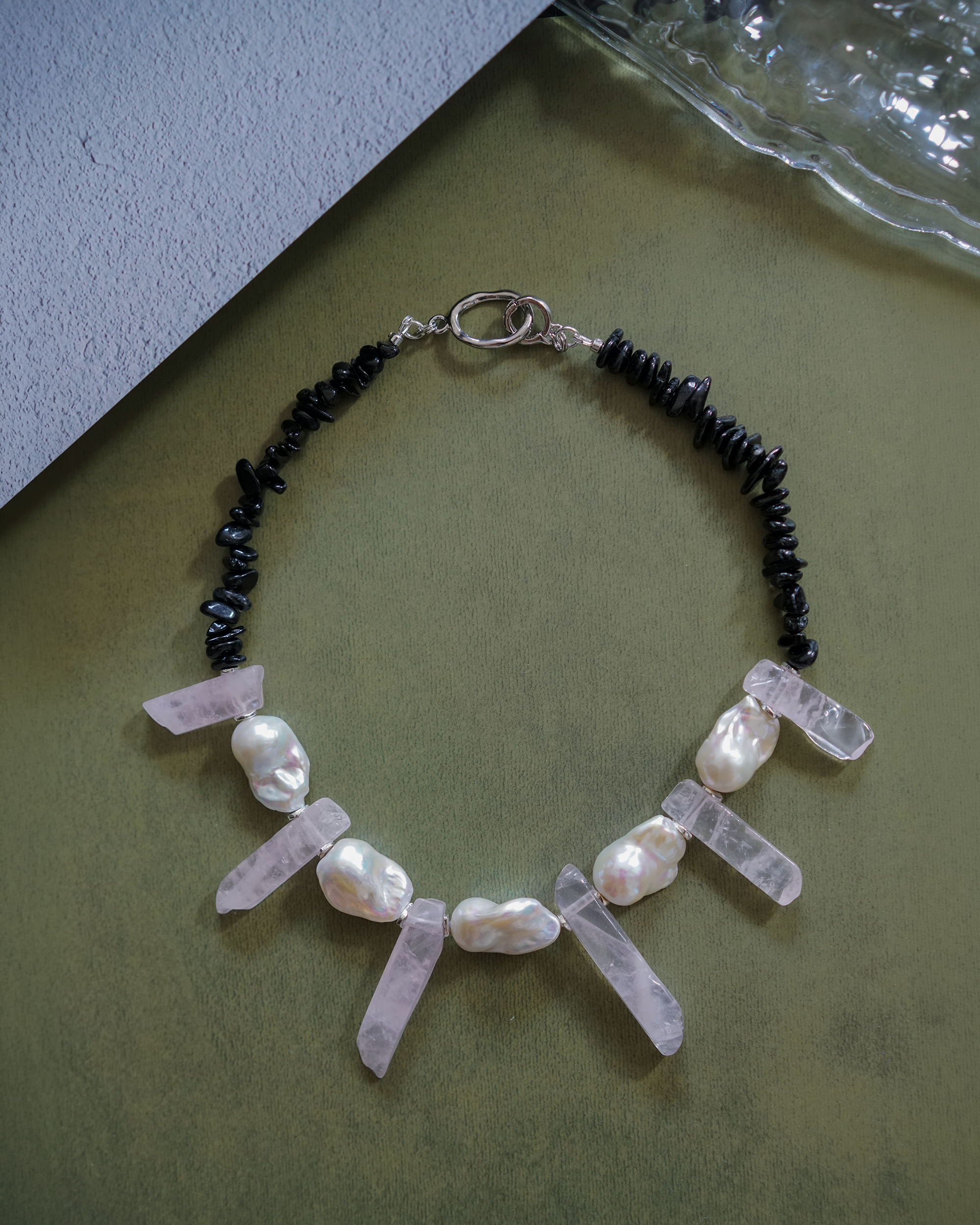 Moon Shards — Baroque Pearl & Rose Quartz Necklace