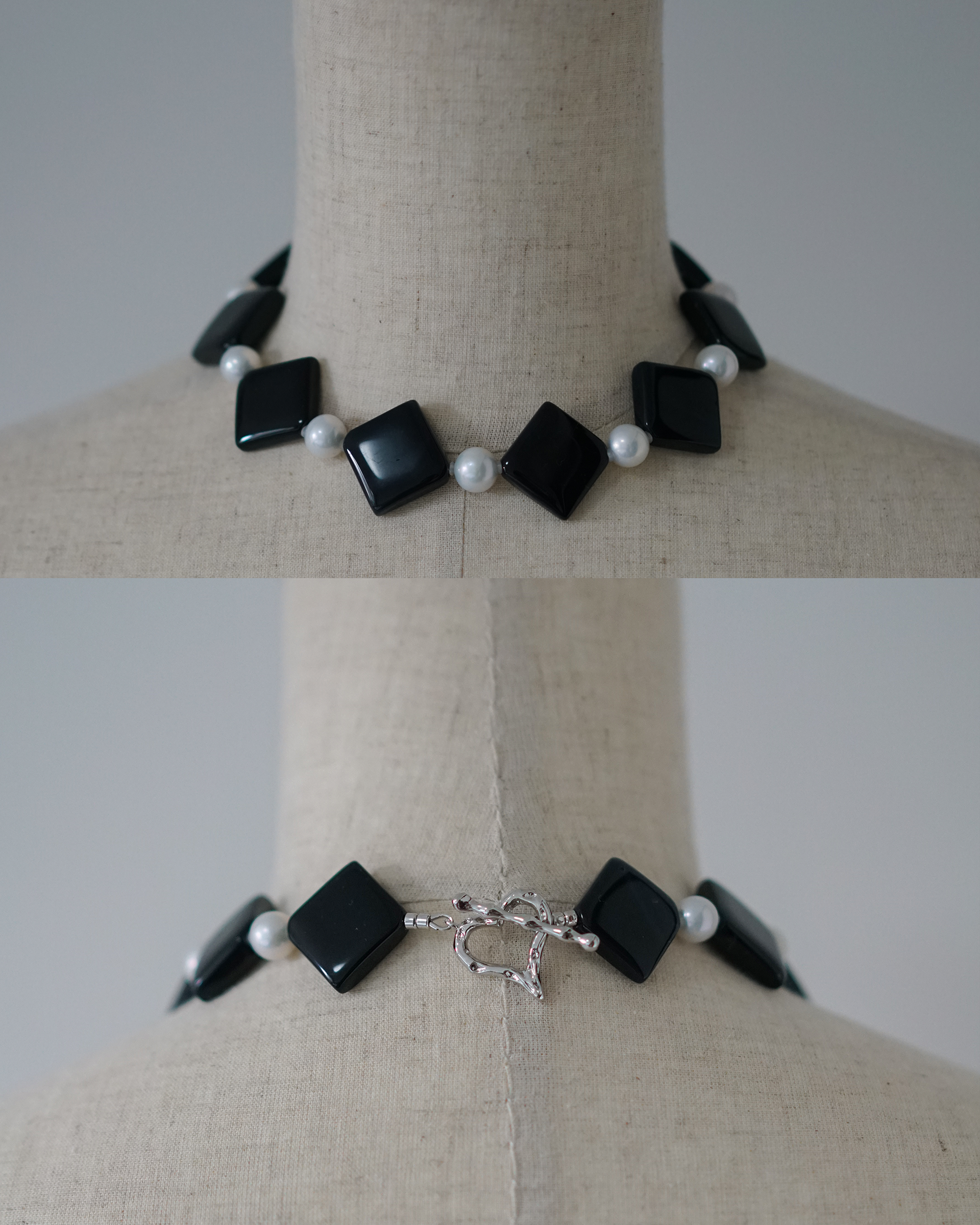 Noir Rhythm — Edison pearl & Agate Necklace