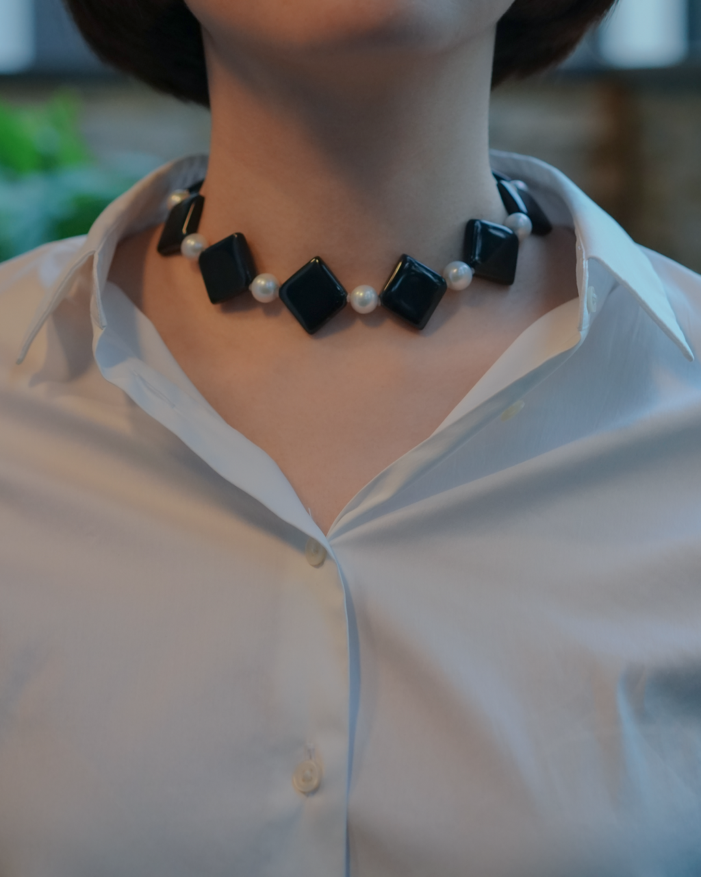 Noir Rhythm — Edison pearl & Agate Necklace