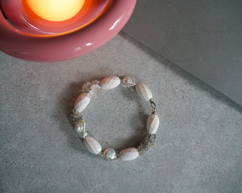 Prism Veil — Baroque Pearl & White Agate Necklace
