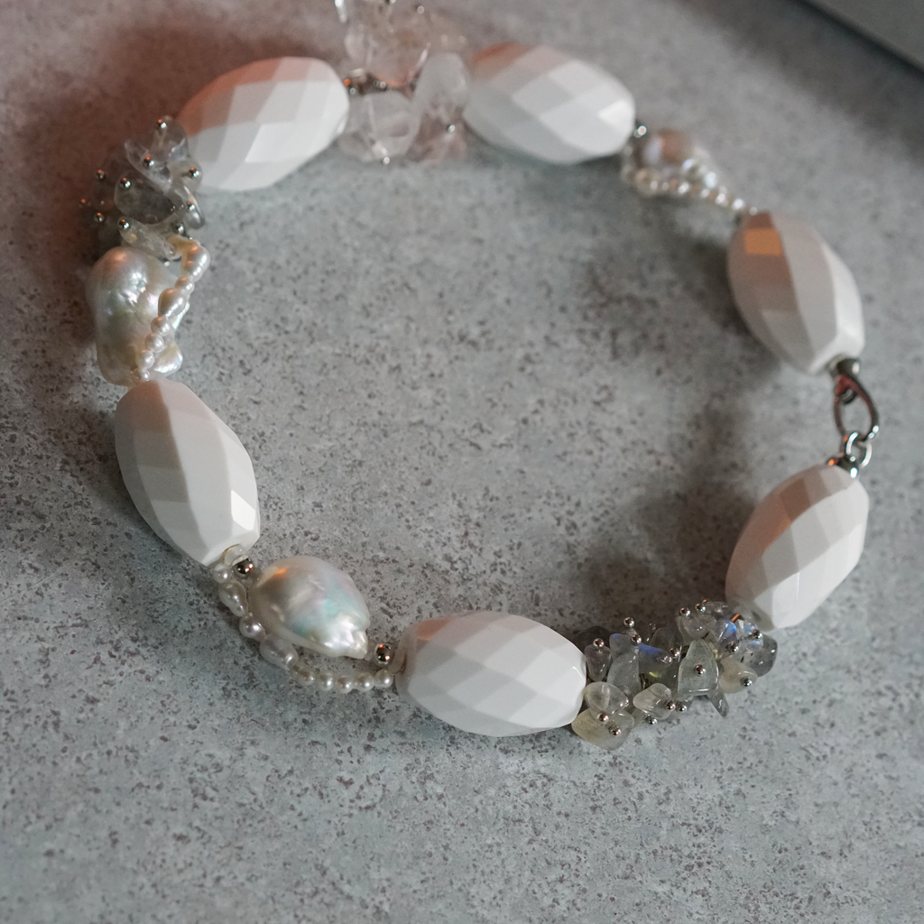 Prism Veil — Baroque Pearl & White Agate Necklace