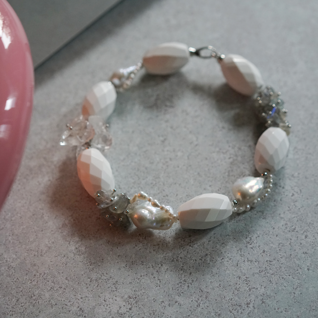 Prism Veil — Baroque Pearl & White Agate Necklace
