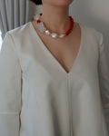 Scarlet Frost — Czech Glass & Baroque Pearl Necklace