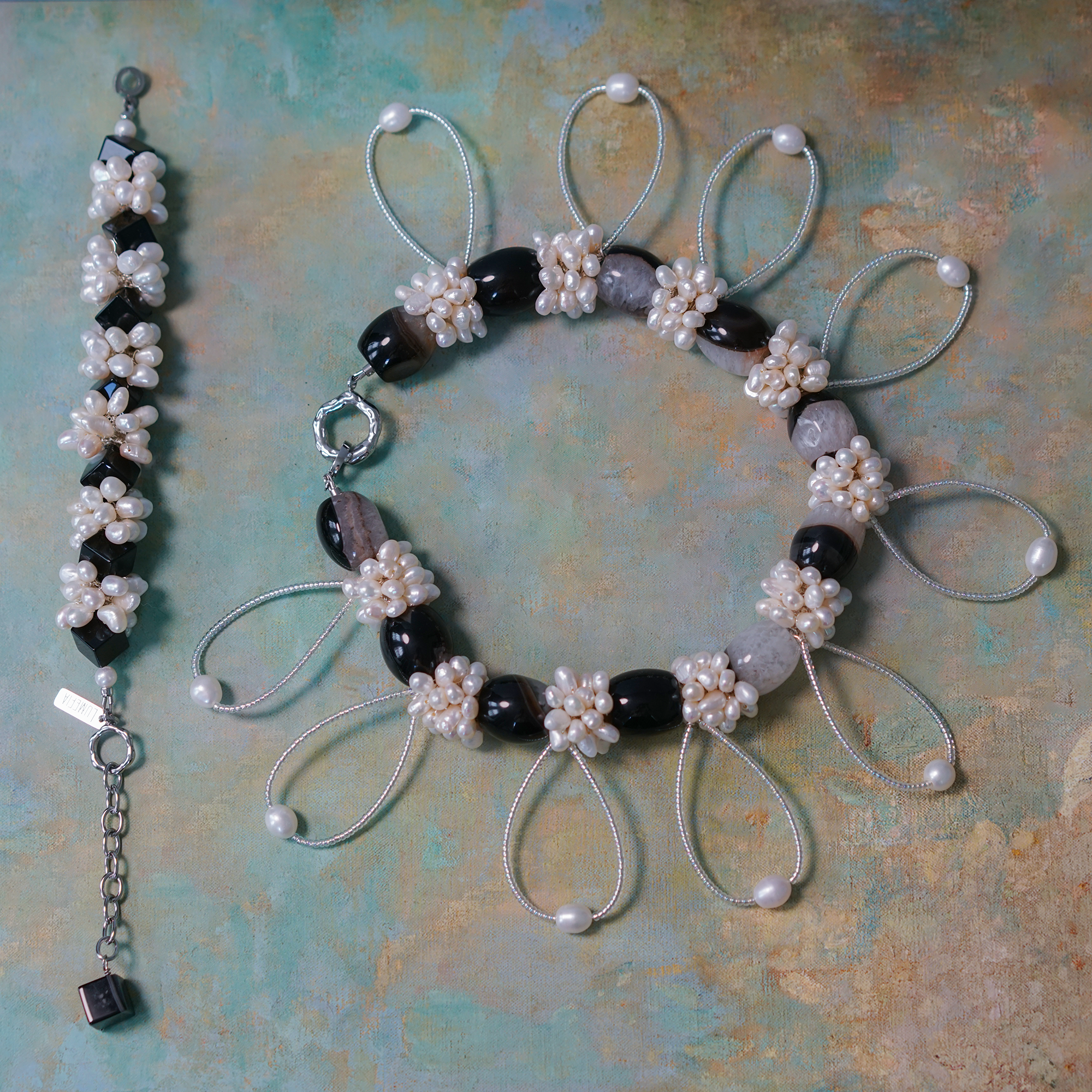 Silent Orbit | Hand-Linked Coexisting Quartz & Freshwater Pearl Statement Necklace | Lumefia