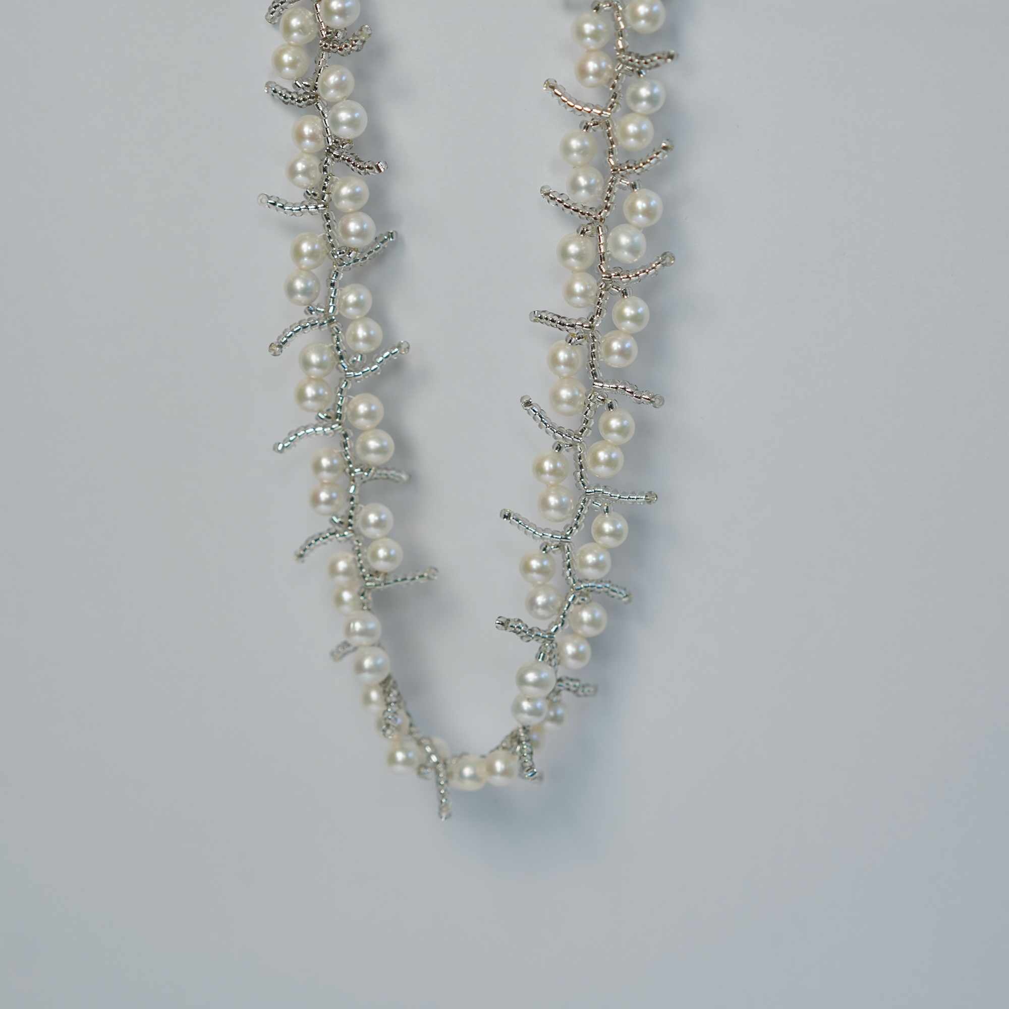 Silver Veins | 5–6mm Freshwater Pearl & Japanese Glass Necklace