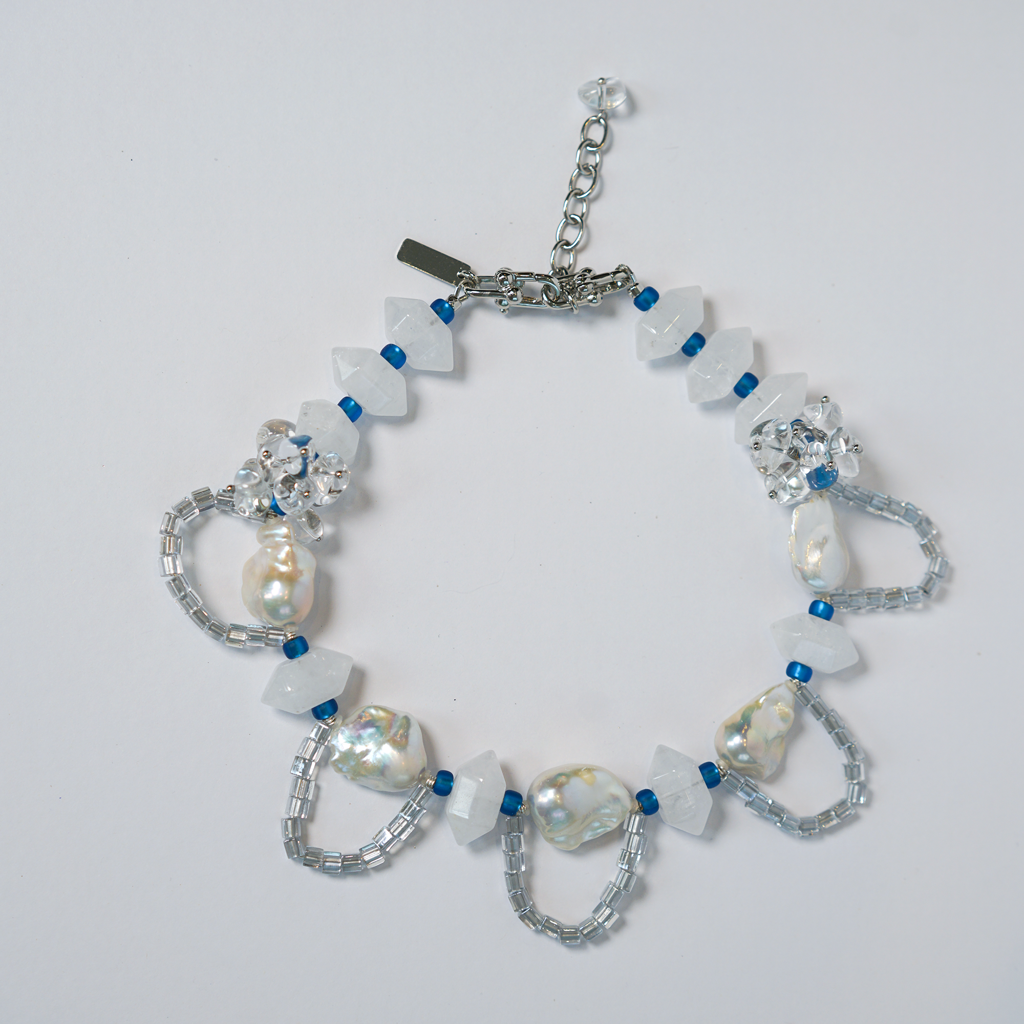 Silver Pulse | Silver-Blue Baroque Pearl & Quartz Choker | Lumefia