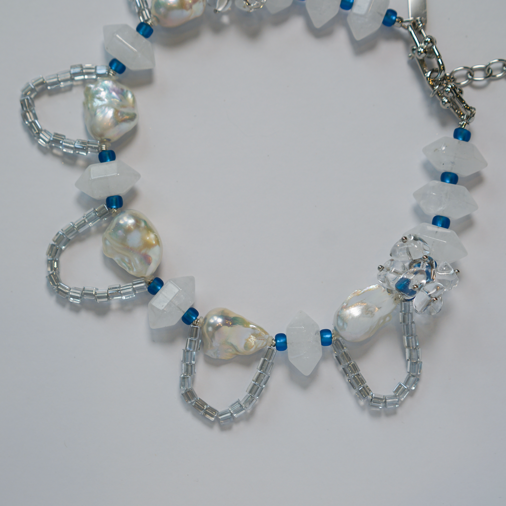 Silver Pulse | Silver-Blue Baroque Pearl & Quartz Choker | Lumefia
