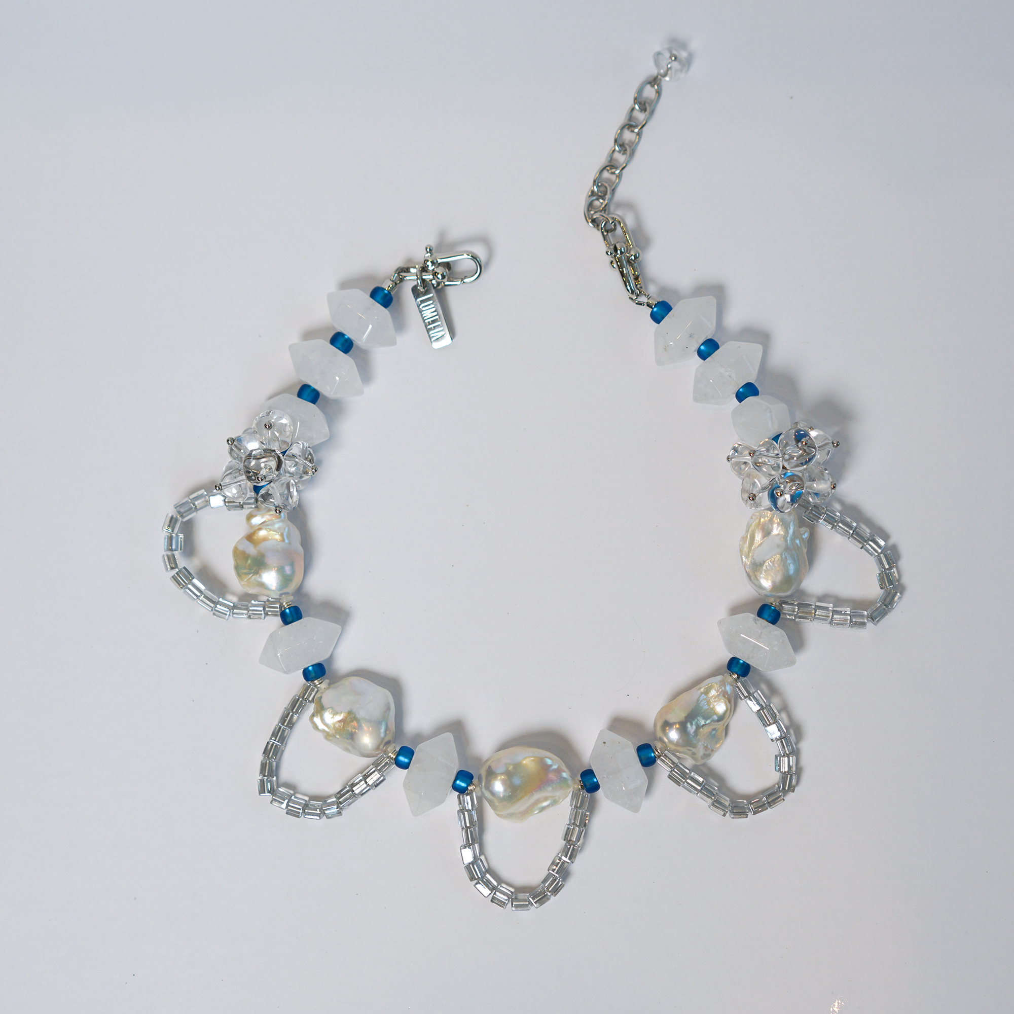 Silver Pulse | Silver-Blue Baroque Pearl & Quartz Choker | Lumefia