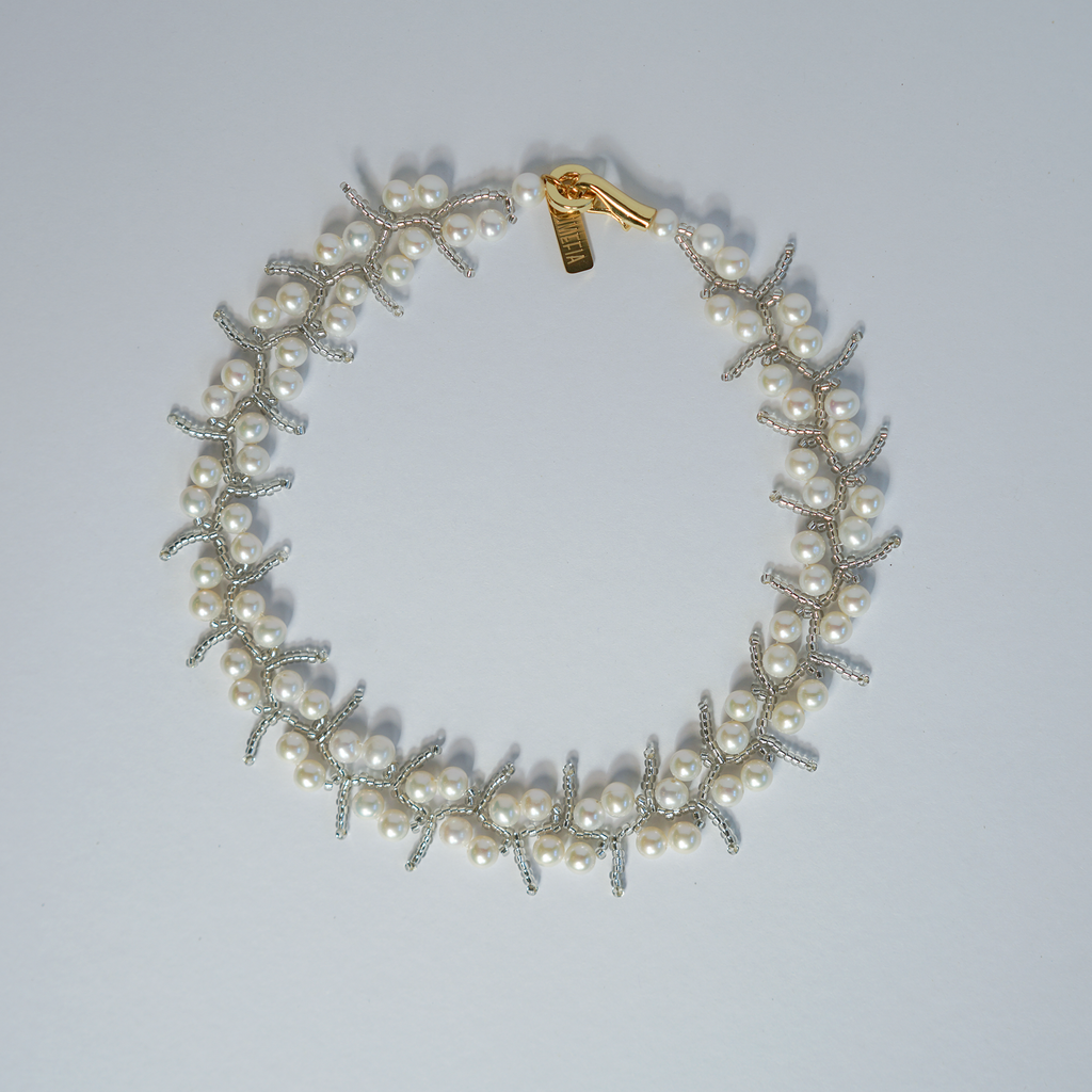 Silver Veins | 5–6mm Freshwater Pearl & Japanese Glass Necklace