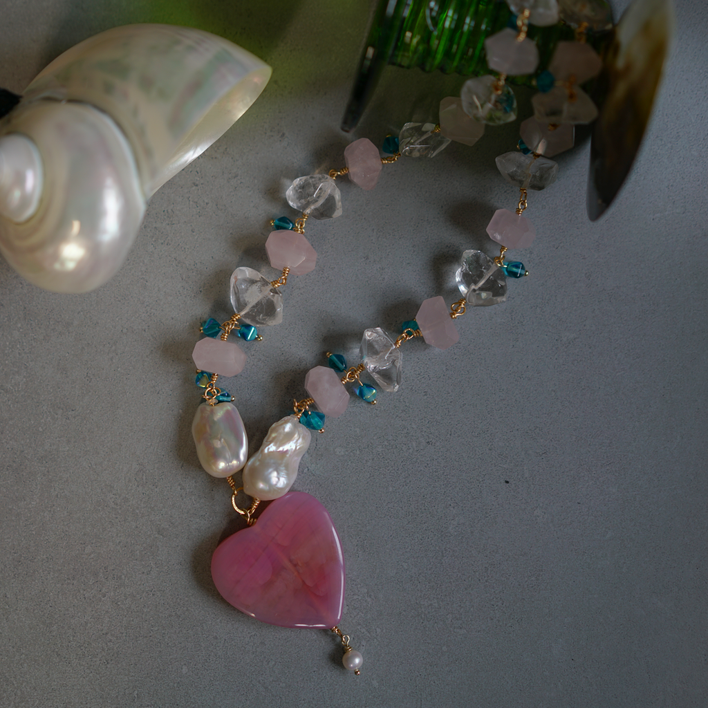 Soaring Heart — Quartz, Baroque Pearl & Agate Necklace